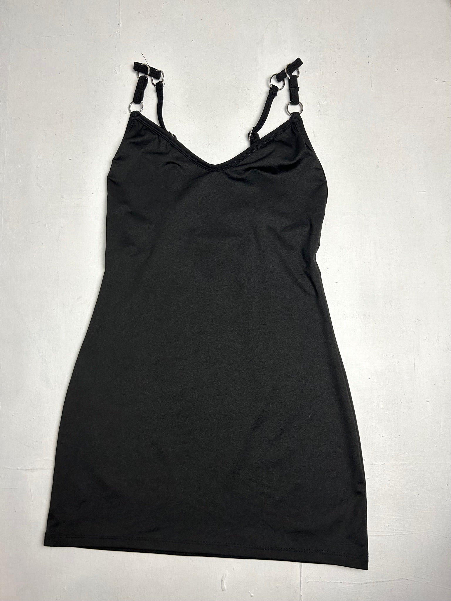 Black stretchy Y2K vintage backless mini dress (S)