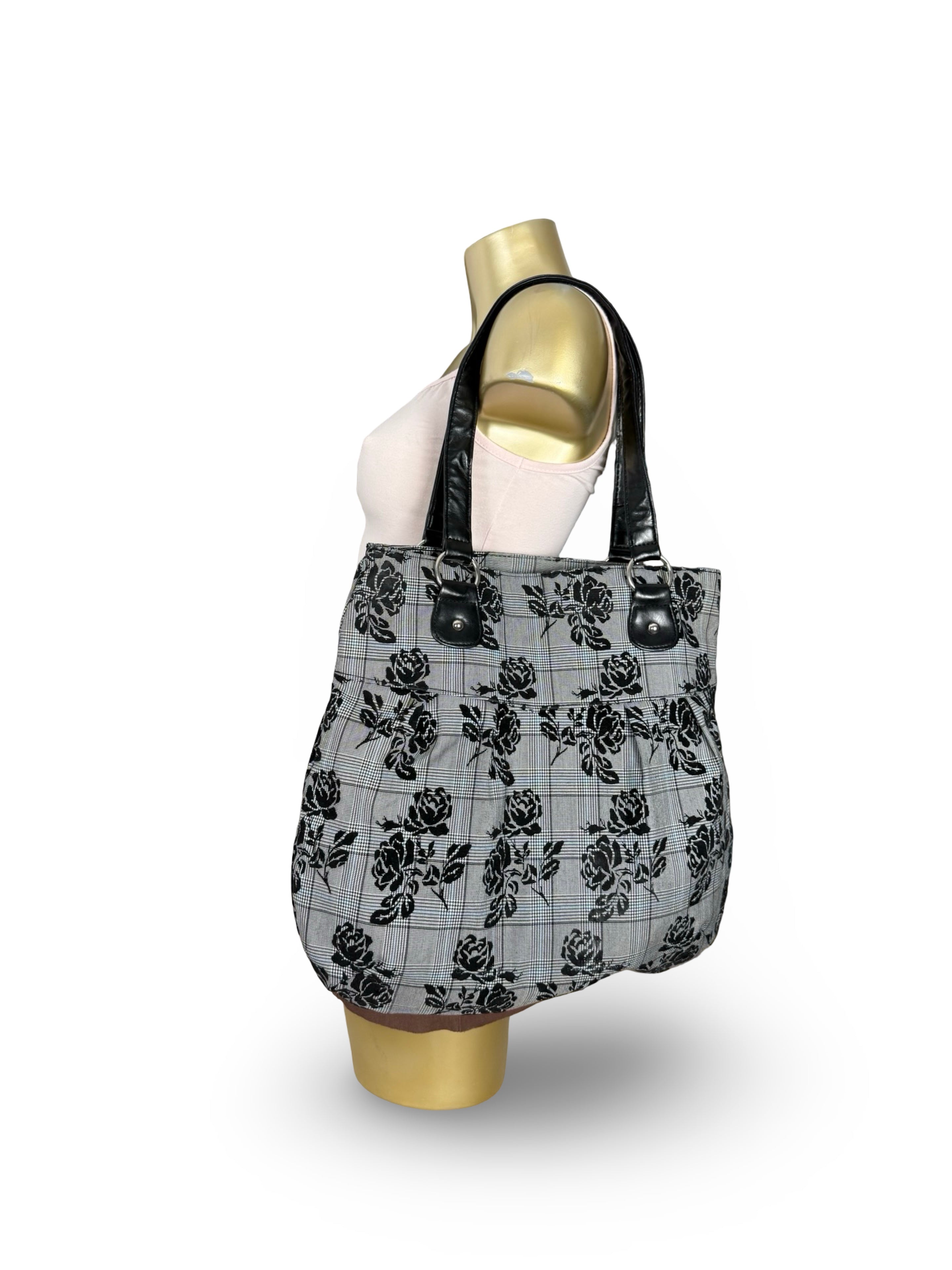 Grey check print shoulder bag (33x38cm)