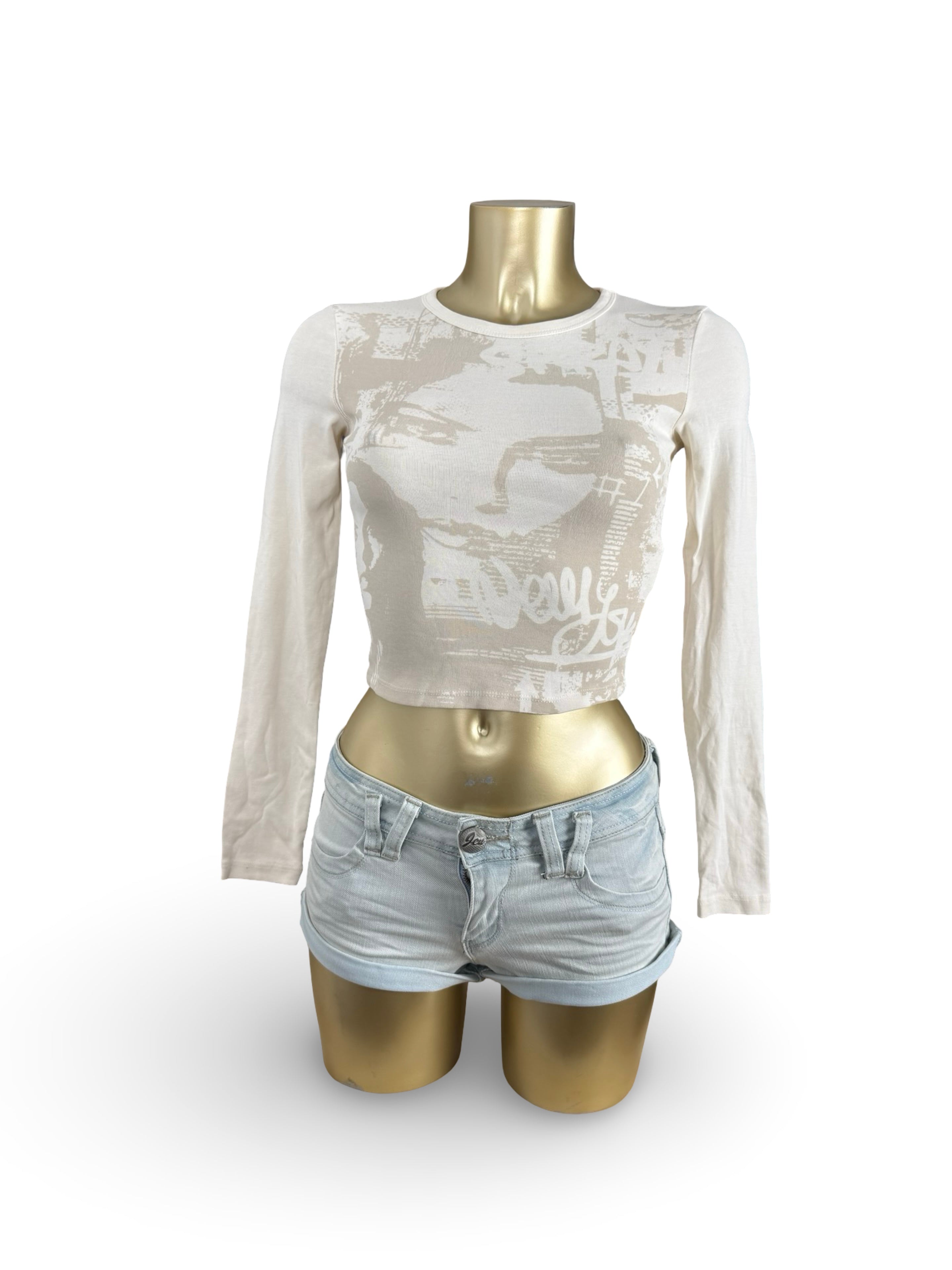 Beige graphic long sleeves top (XS)