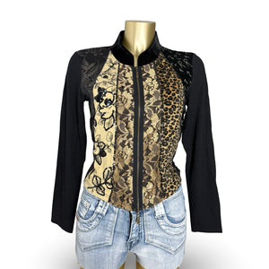 Black & gold velvet zip up jacket (S/M)