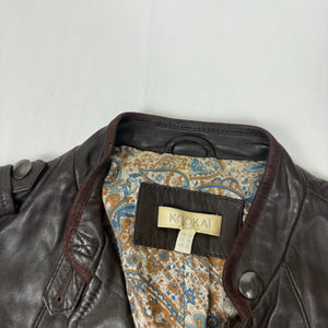 Brown real leather biker jacket with belt (S)