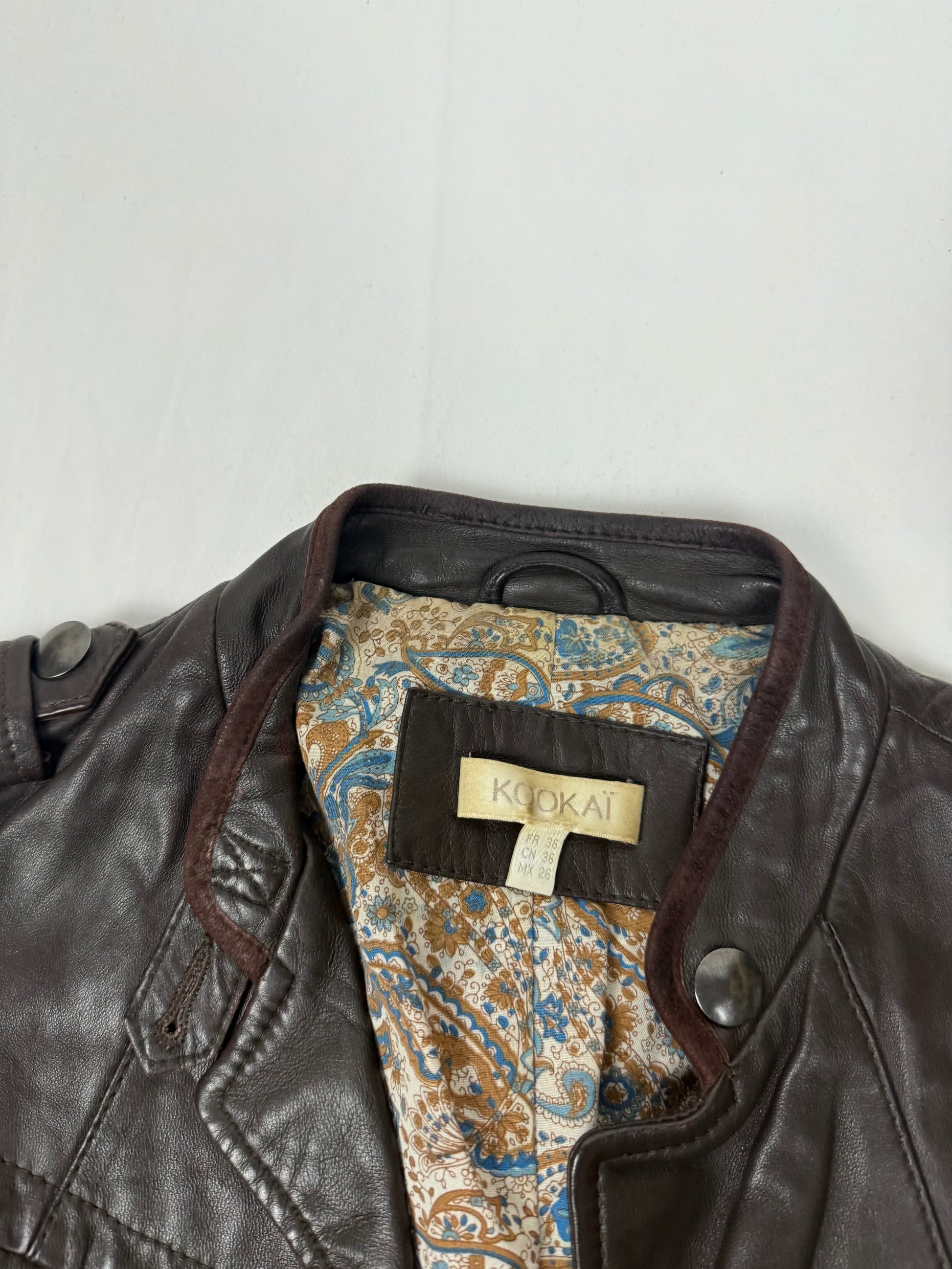 Brown real leather biker jacket with belt (S)