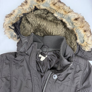 Brown hooded faux fur puffer jacket (S)