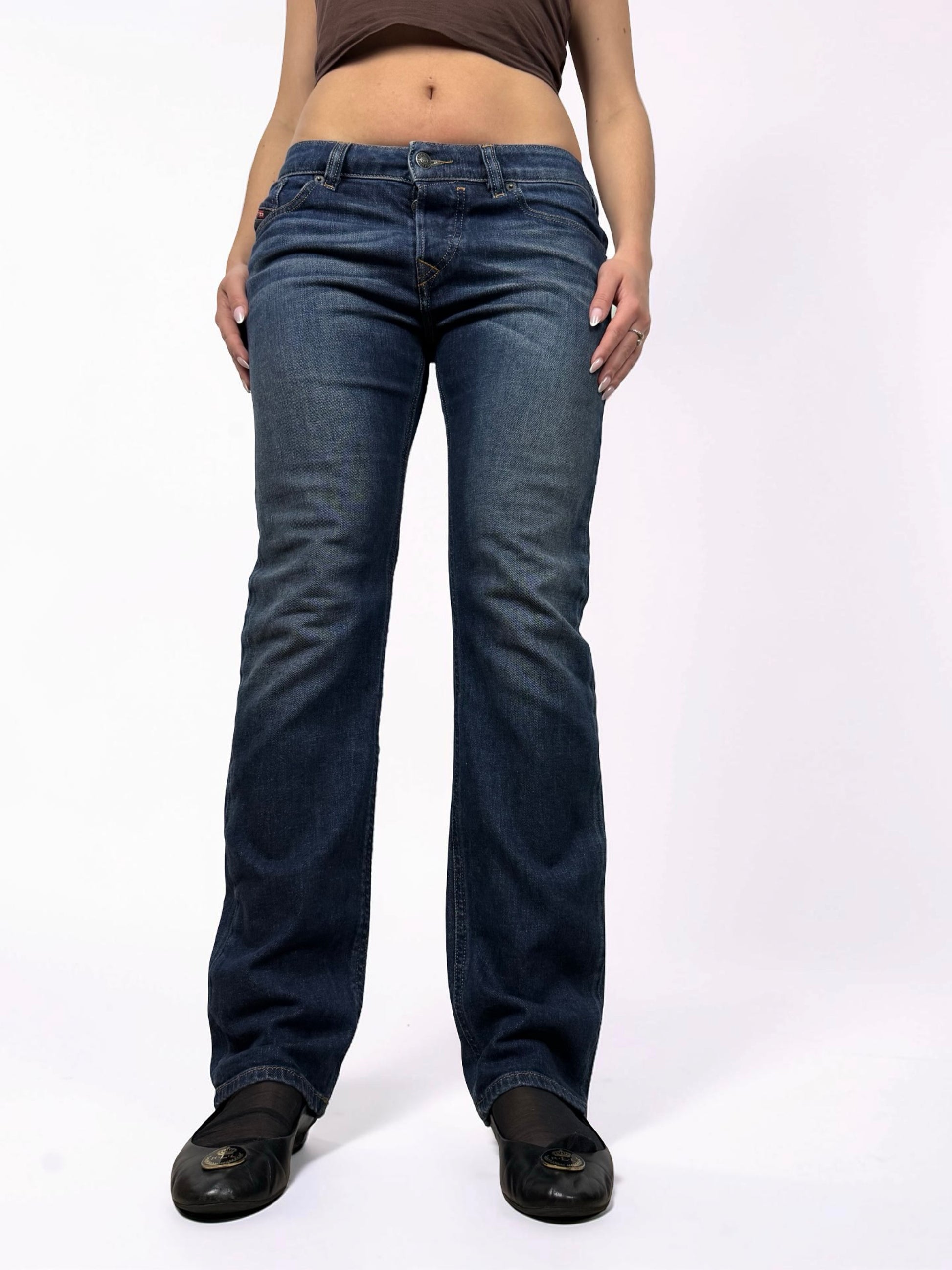 Navy denim low rise baggy pants (M)