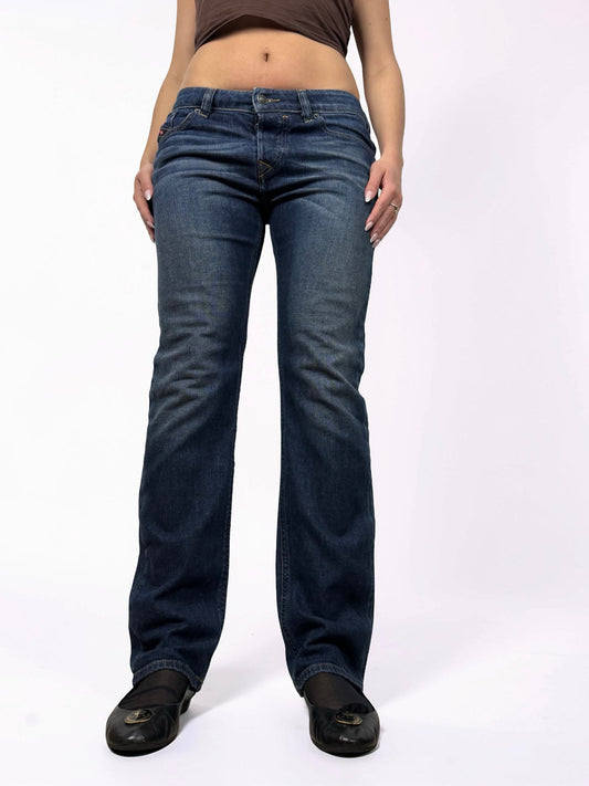 Navy denim low rise baggy pants (M)