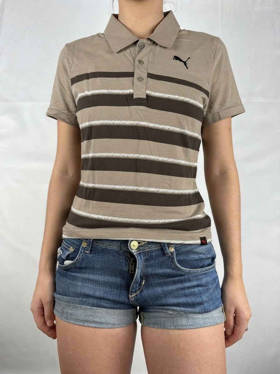 Beige 100% cotton striped polo tee (XL)