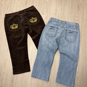 Blue denim cotton low rise crown capri pants (XS)
