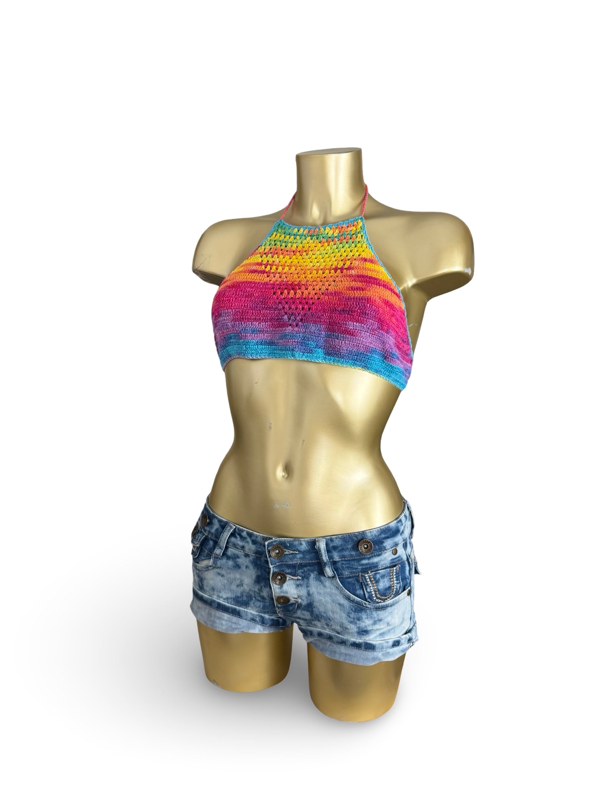 Multicolor crochet halter top (XS)