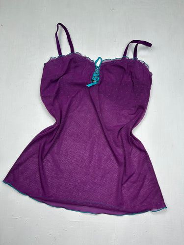Purple mesh lace up babydoll cami top (L)