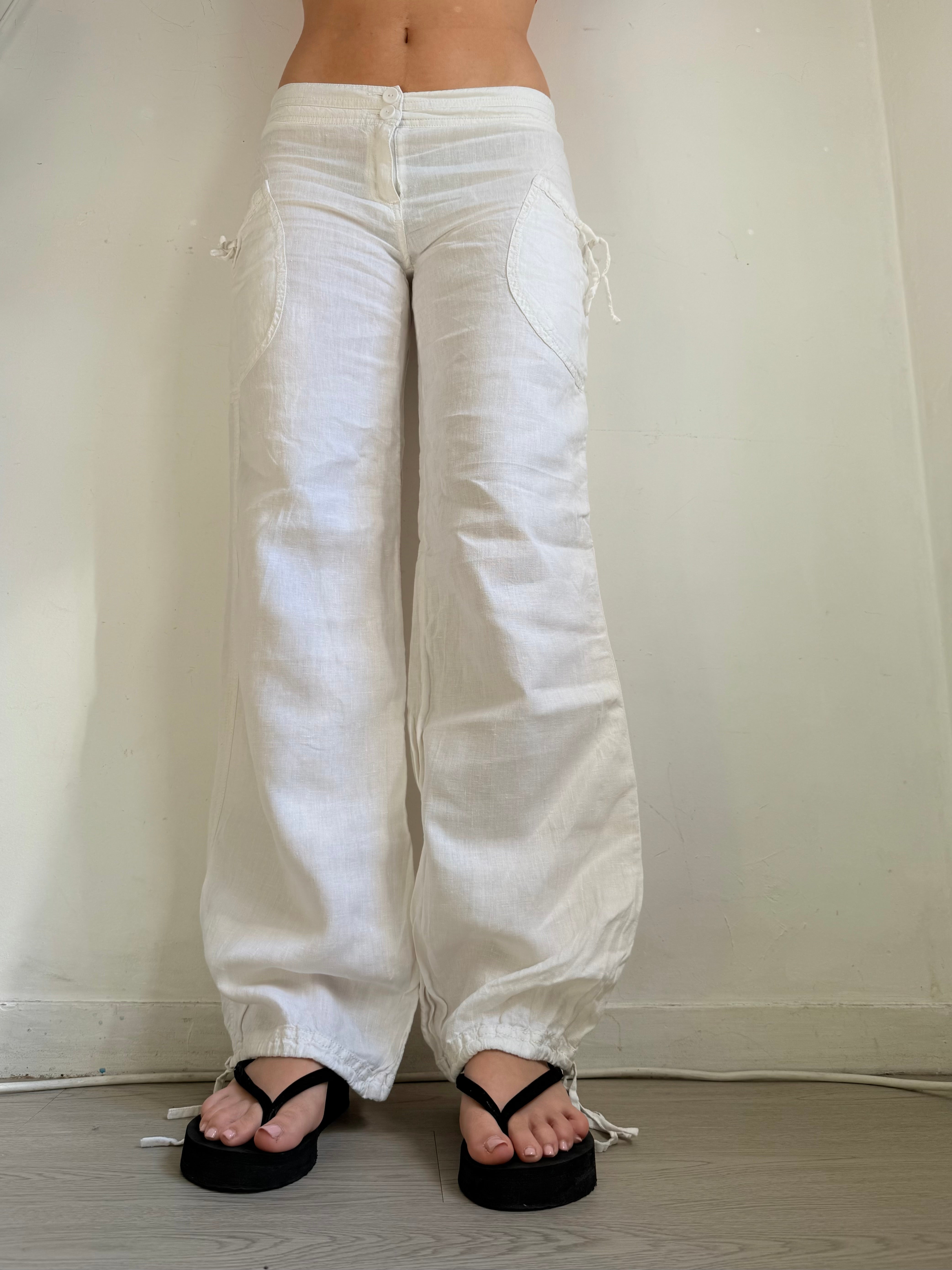 White linen baggy pants (M)