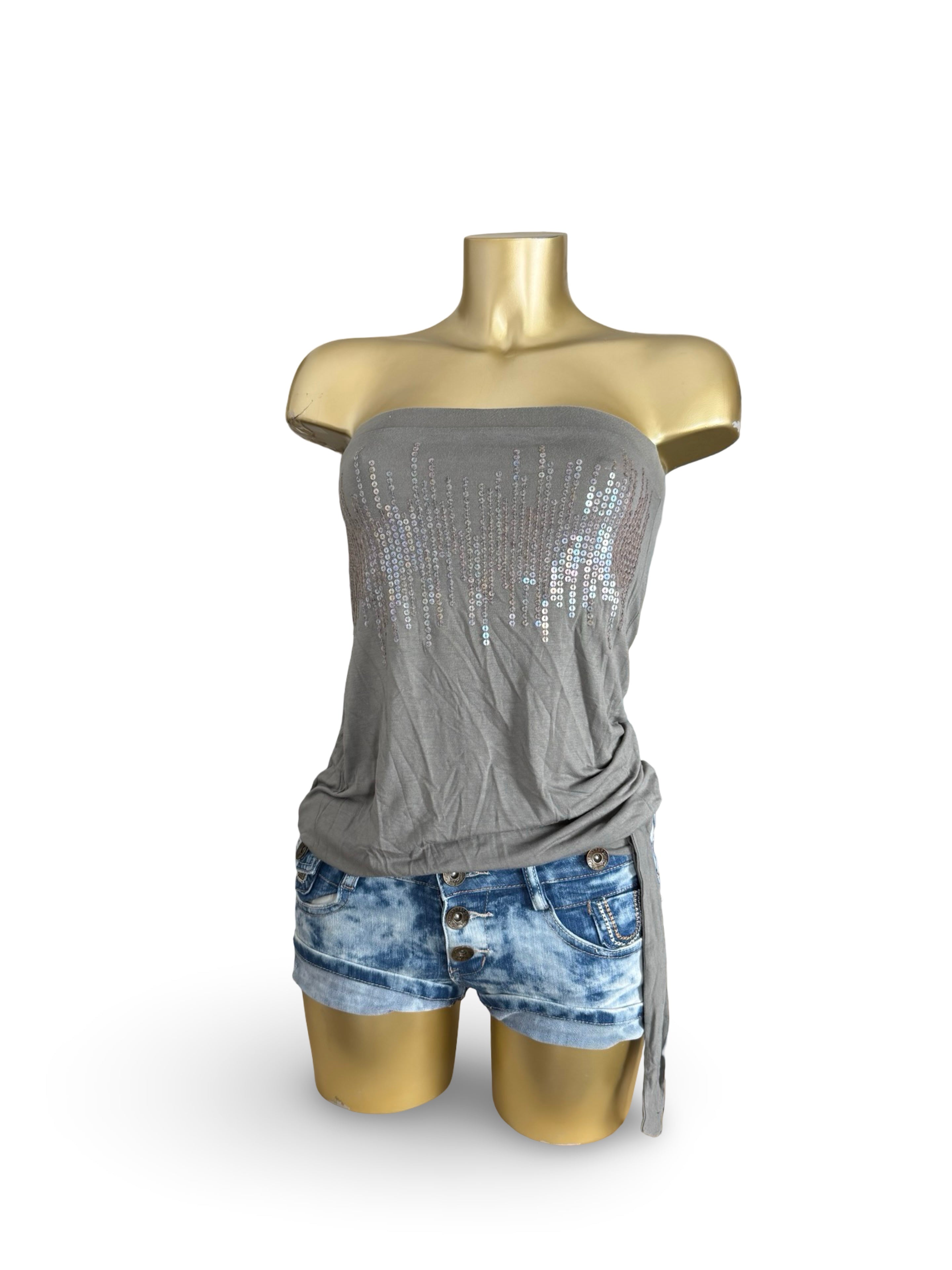 Grey sequins tube top (S)