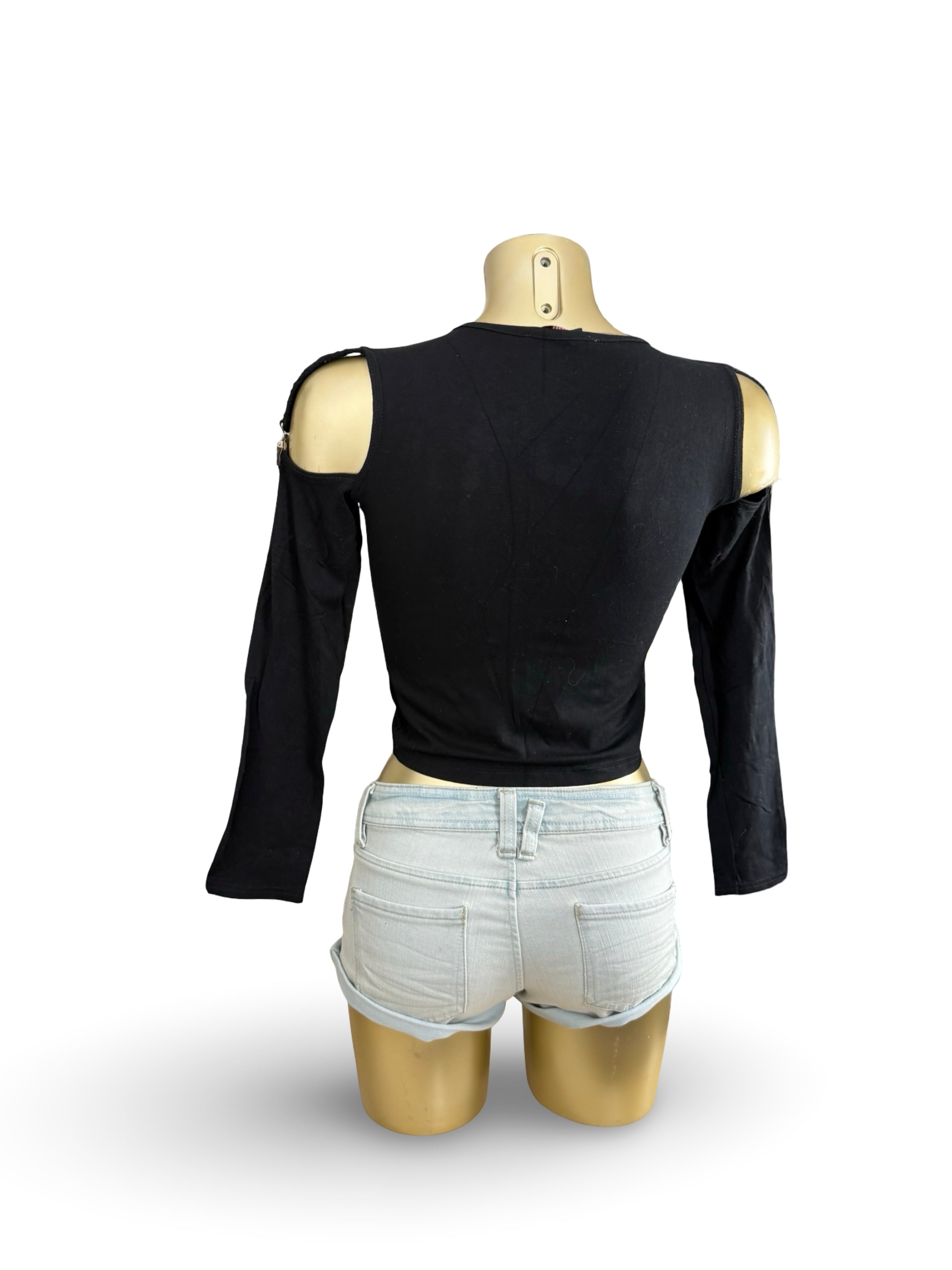 Black glitters logo long sleeves top (M)