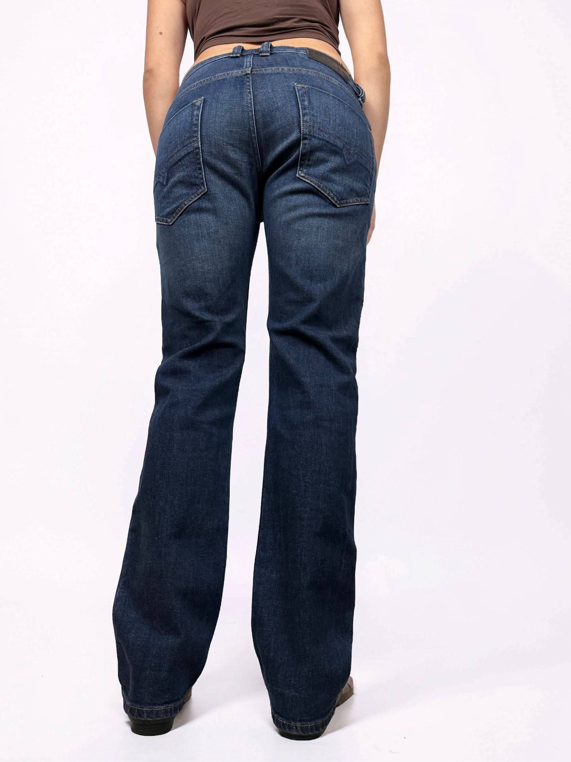 Navy denim low rise baggy pants (M)