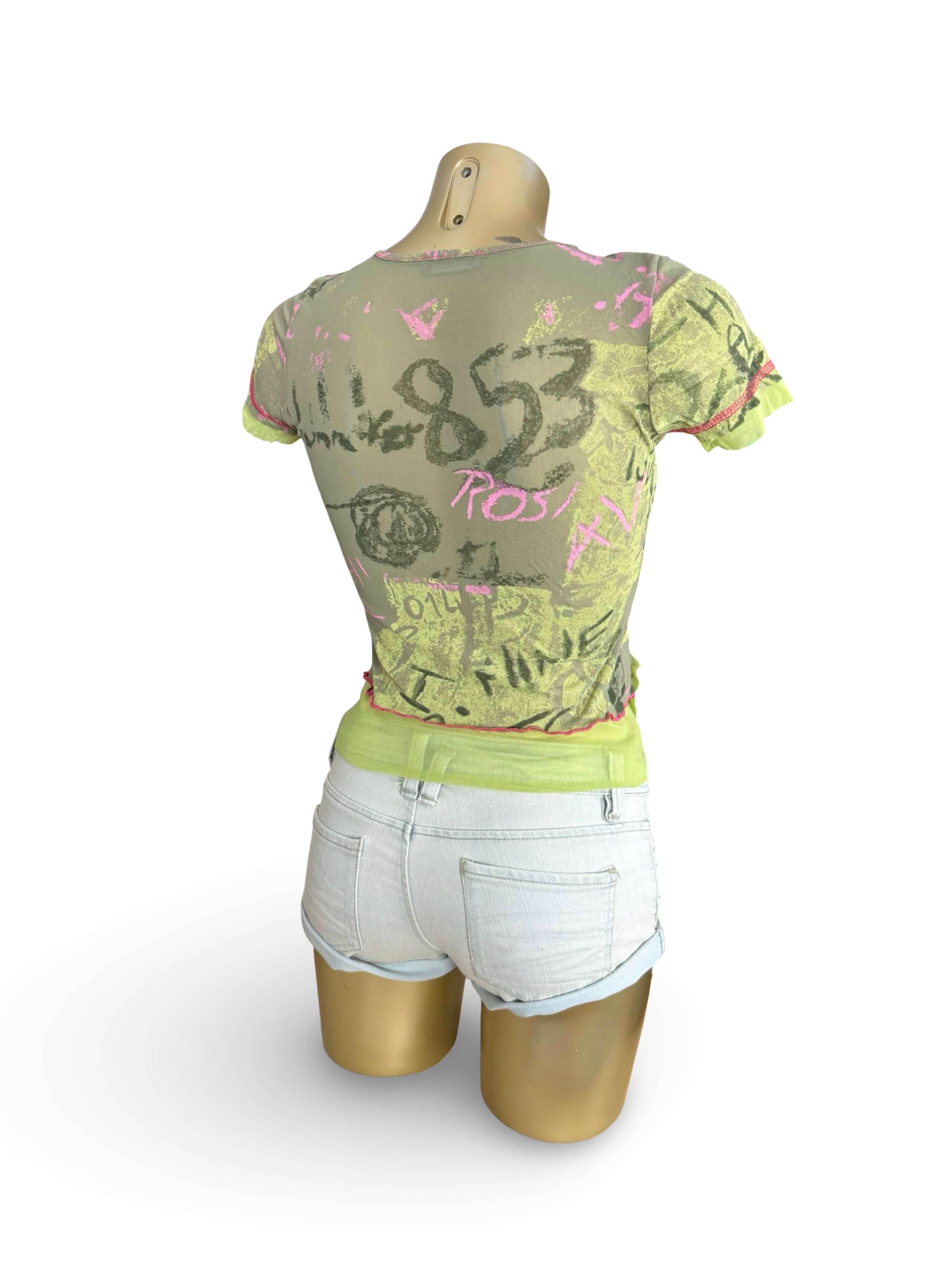 Green graphic mesh tee (S)