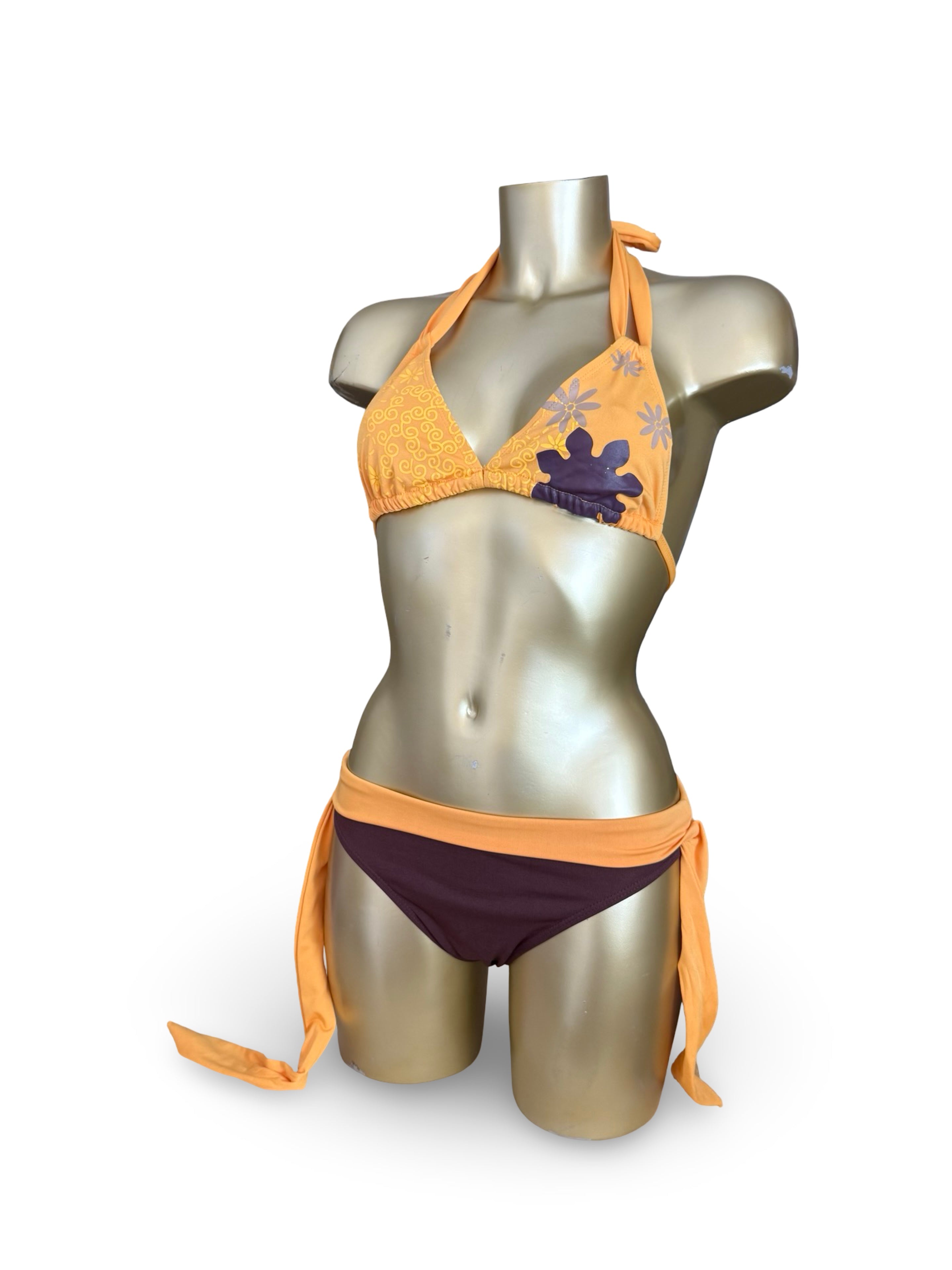 Orange graphic low rise bikini set (S/M)