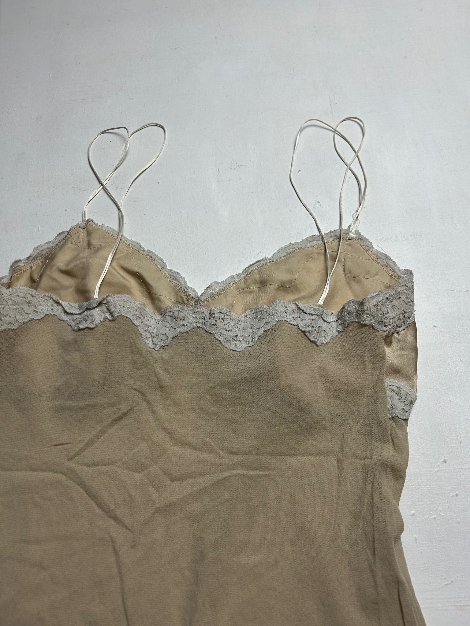 Beige camel mesh & silk effect cami top (S)