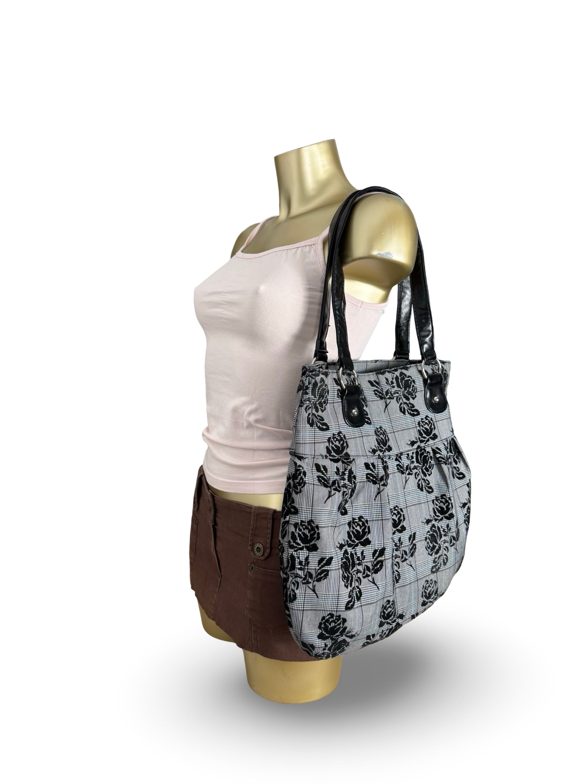 Grey check print shoulder bag (33x38cm)