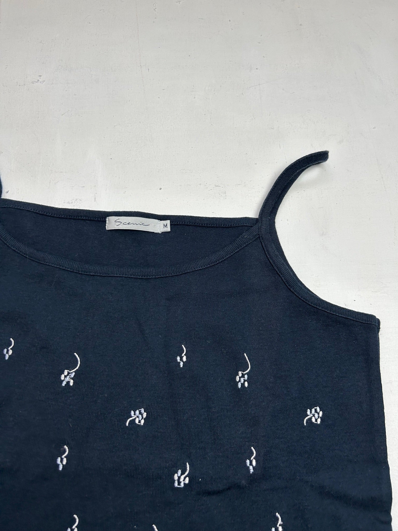 Navy blue embroidered cami top (M)