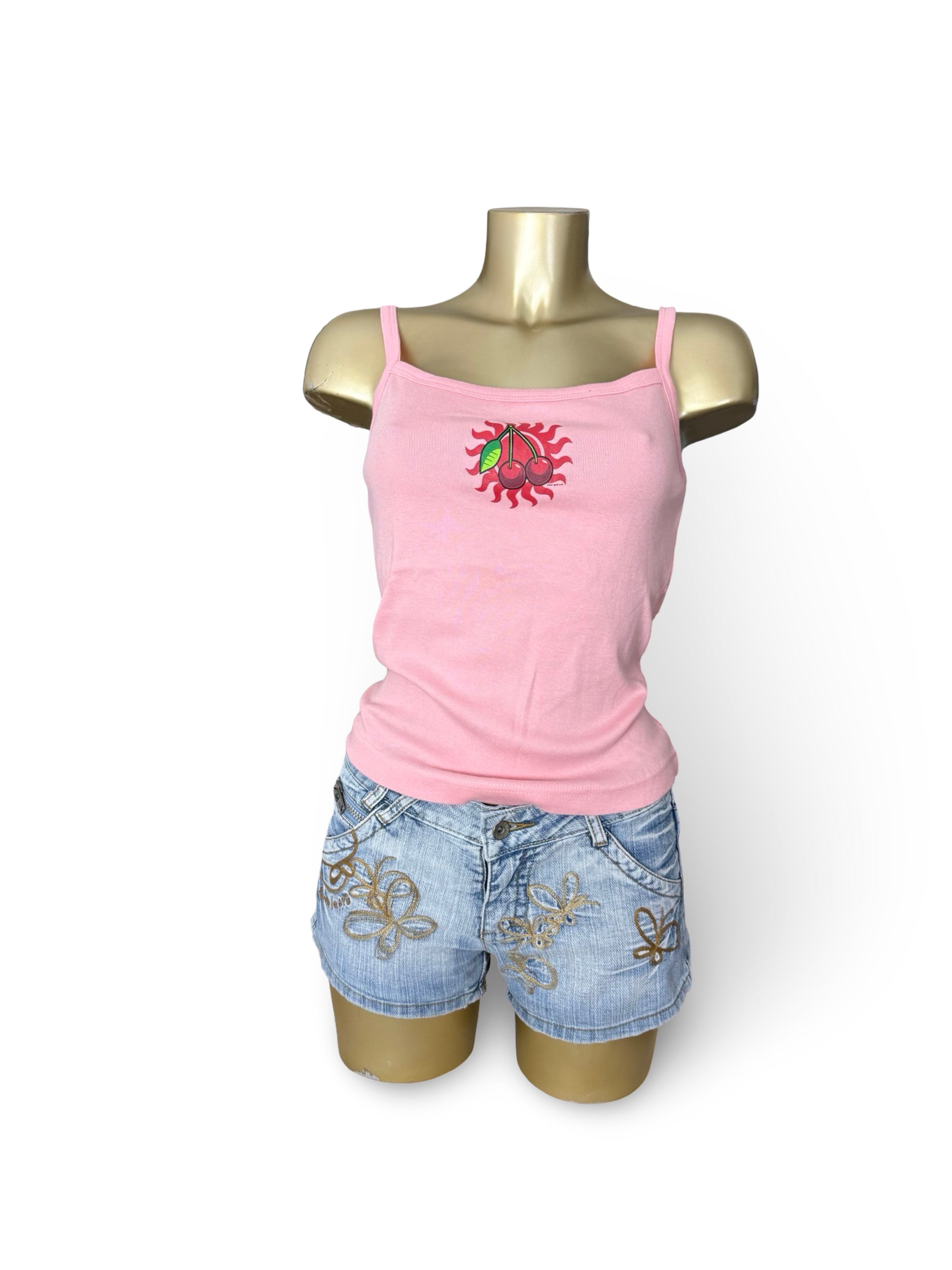 Pink cherry 100% cotton logo cami top (M)