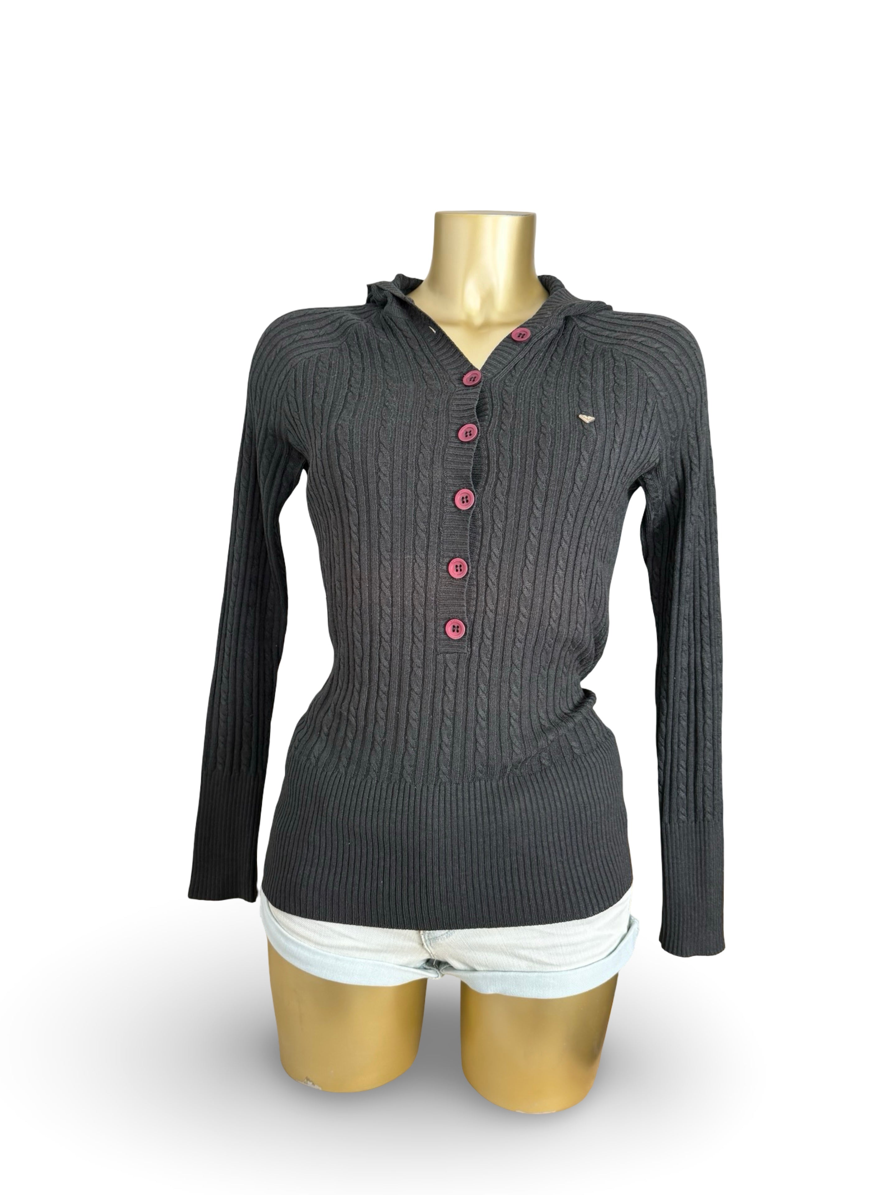 Brown cotton hooded jumper (S)