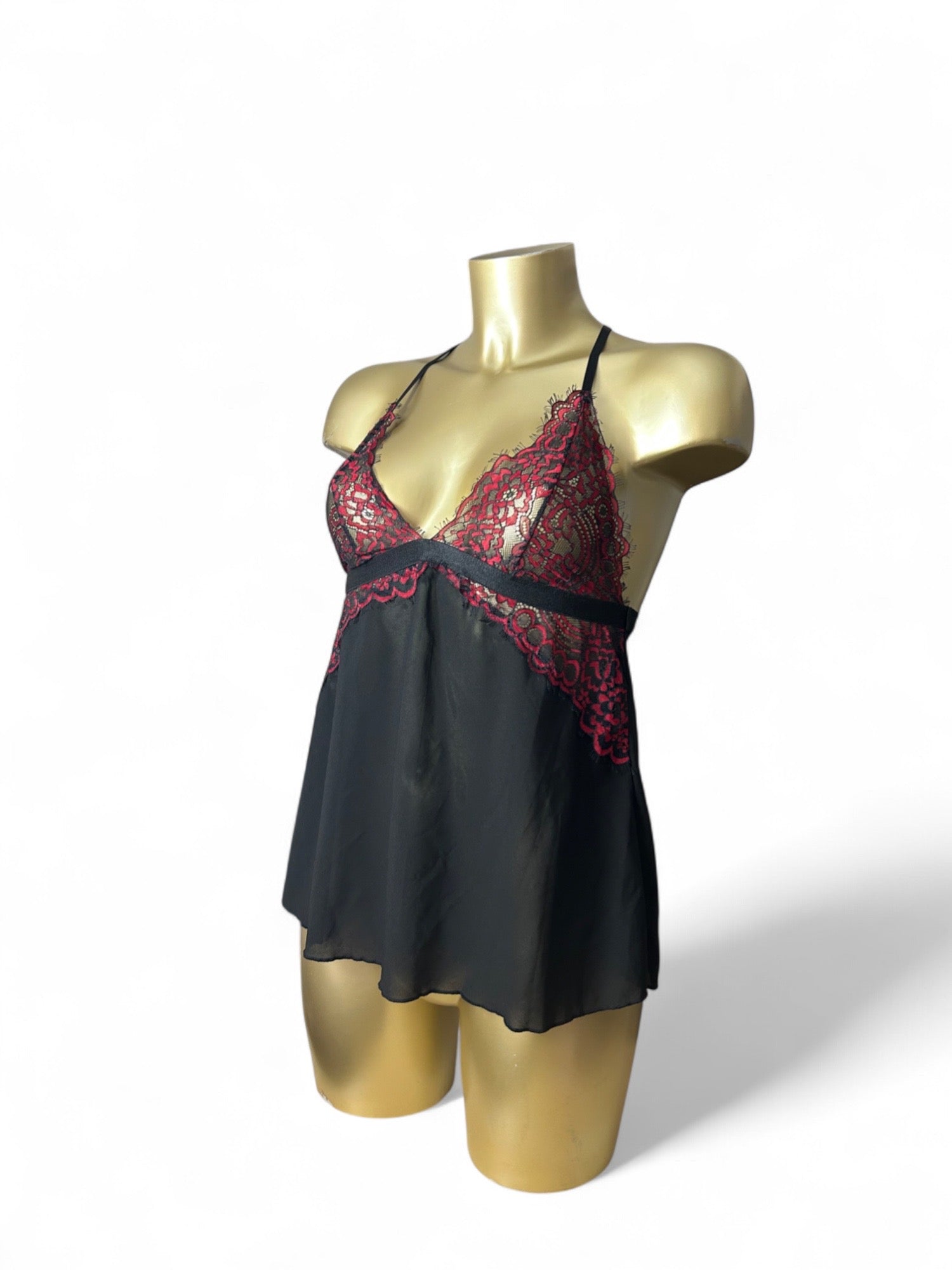 Black lace babydoll top + short set (S/M)