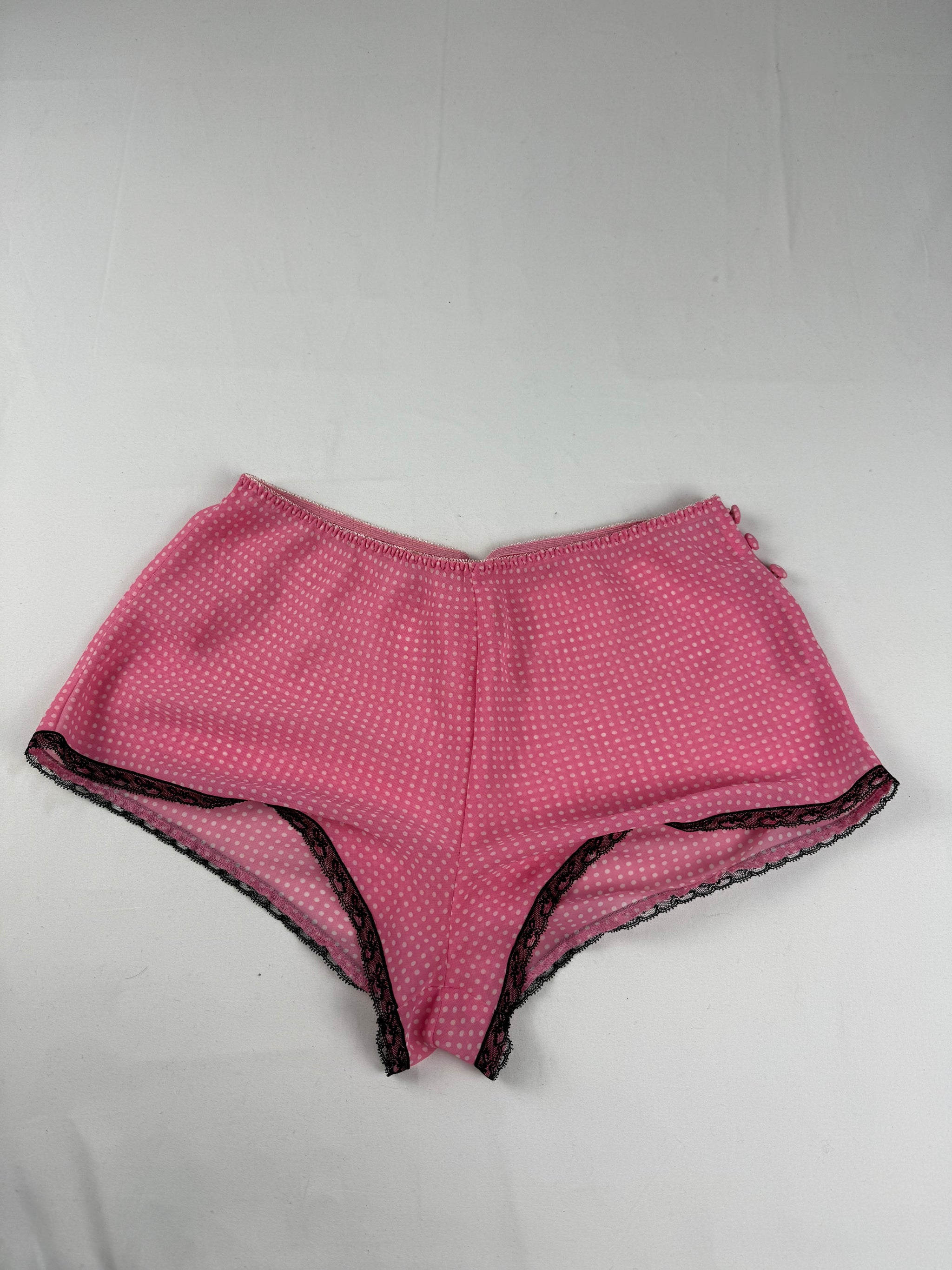 Pink polka dots mesh shorty + top set (M)