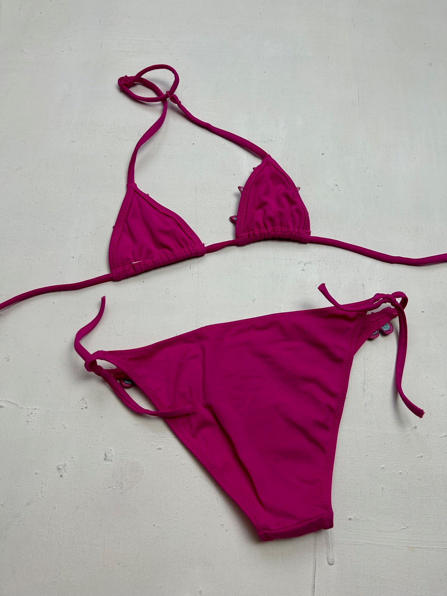 Pink butterflies y2k vintage bikini set (XXS)