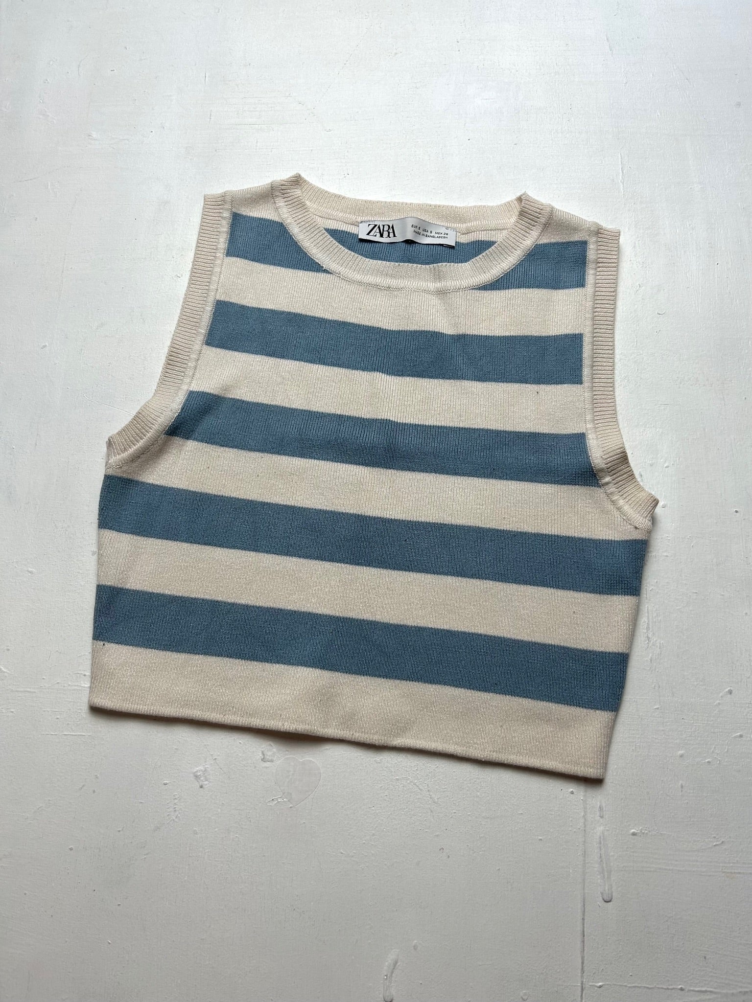 Baby blue & white striped jumper crop top (S)