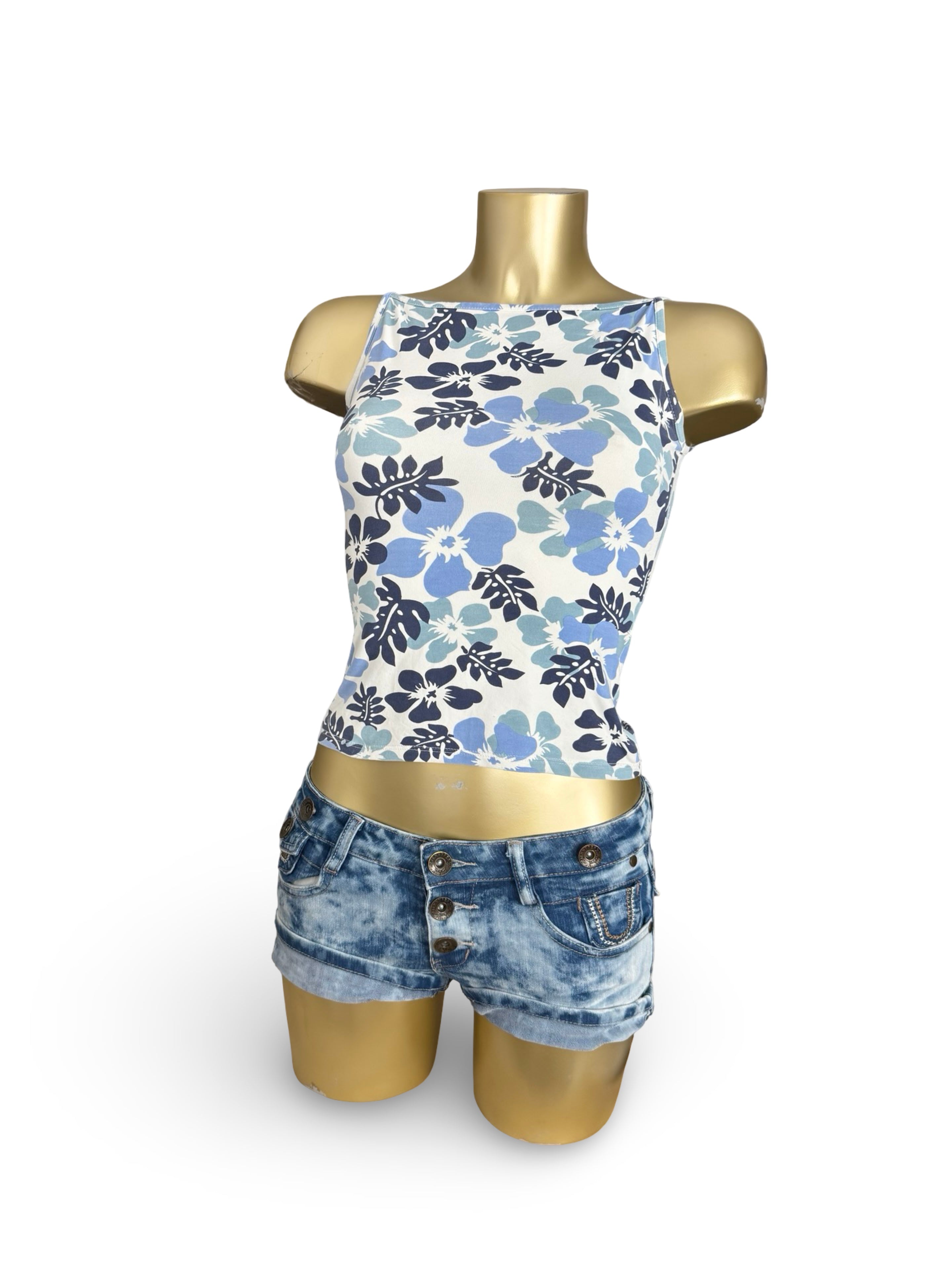 Blue hibiscus floral cami top (S)