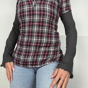 Grey check print long sleeves top (XS)