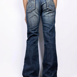 Navy blue denim cotton low rise bootcut pants (S/M)