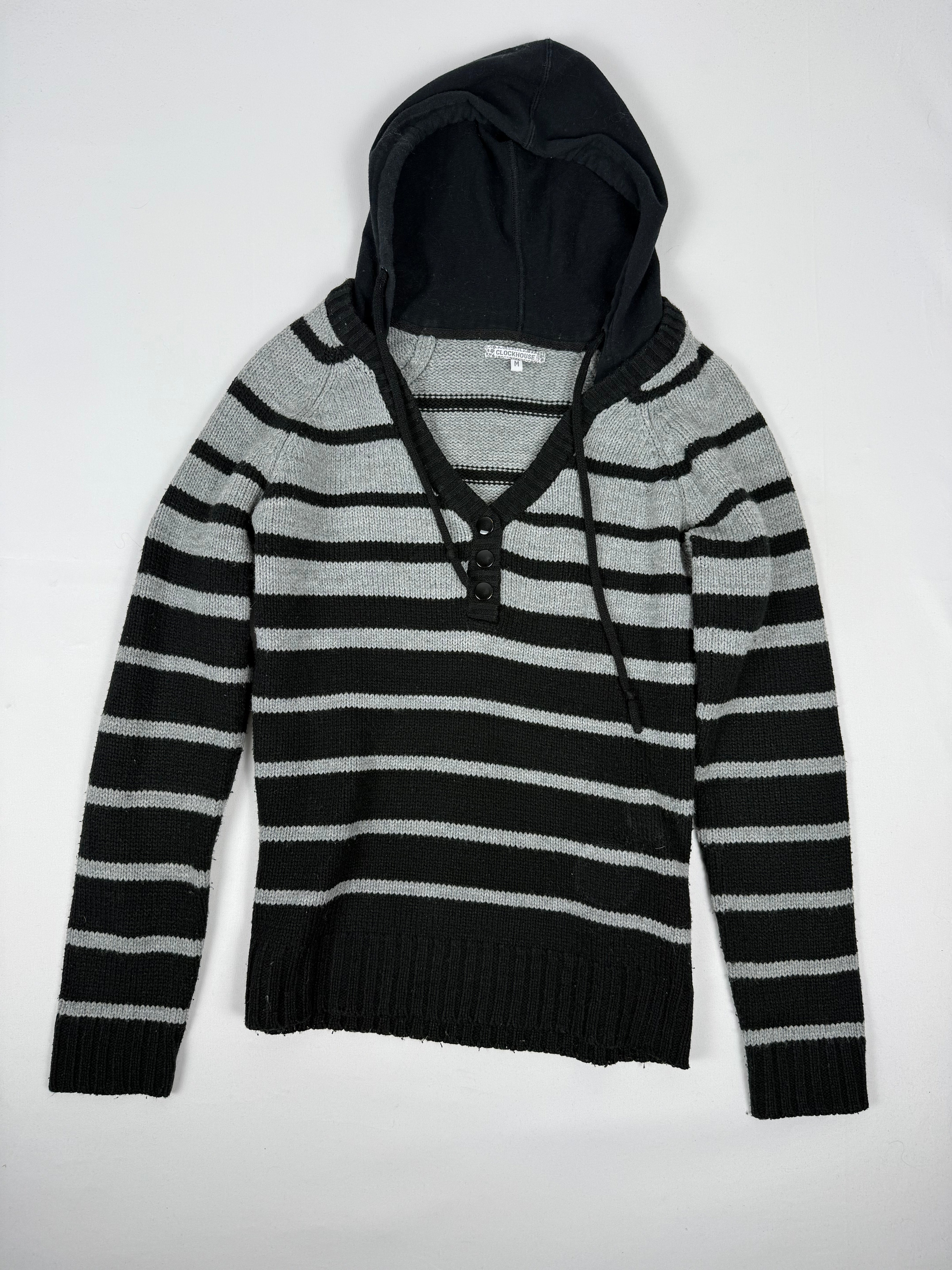 Black & grey striped hooded jumper (M)