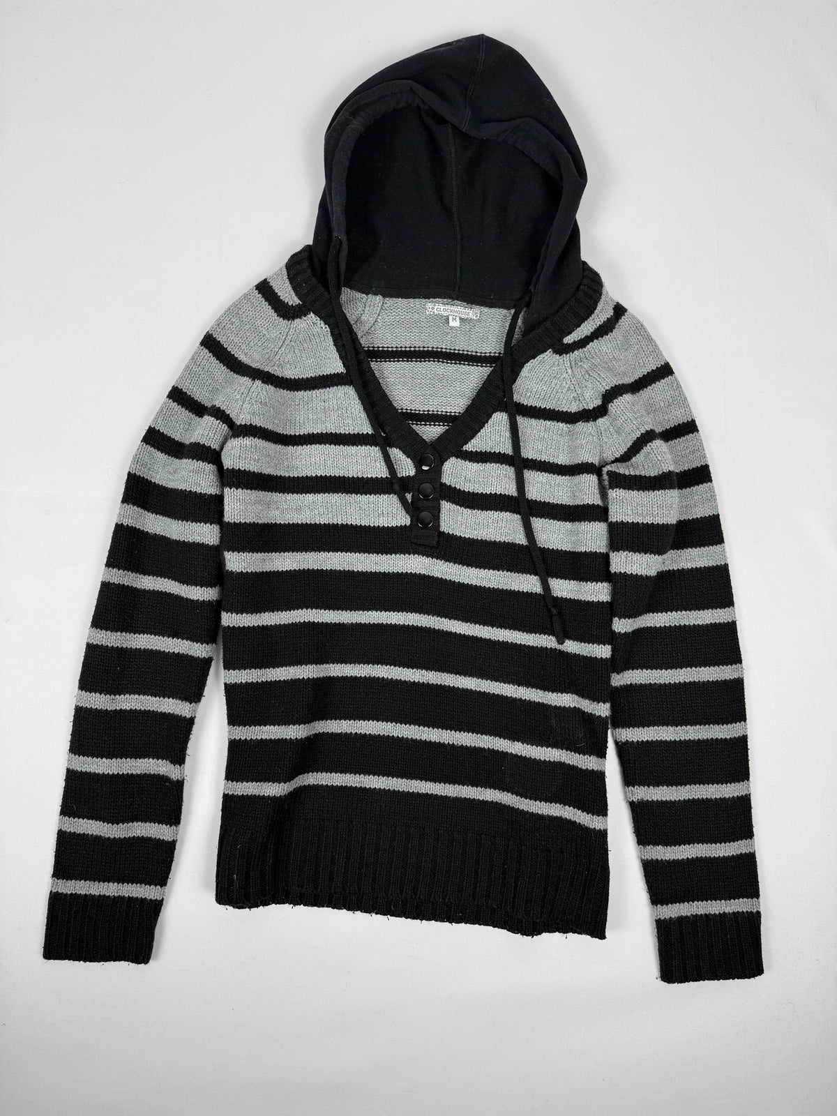 Black & grey striped hooded jumper (M)