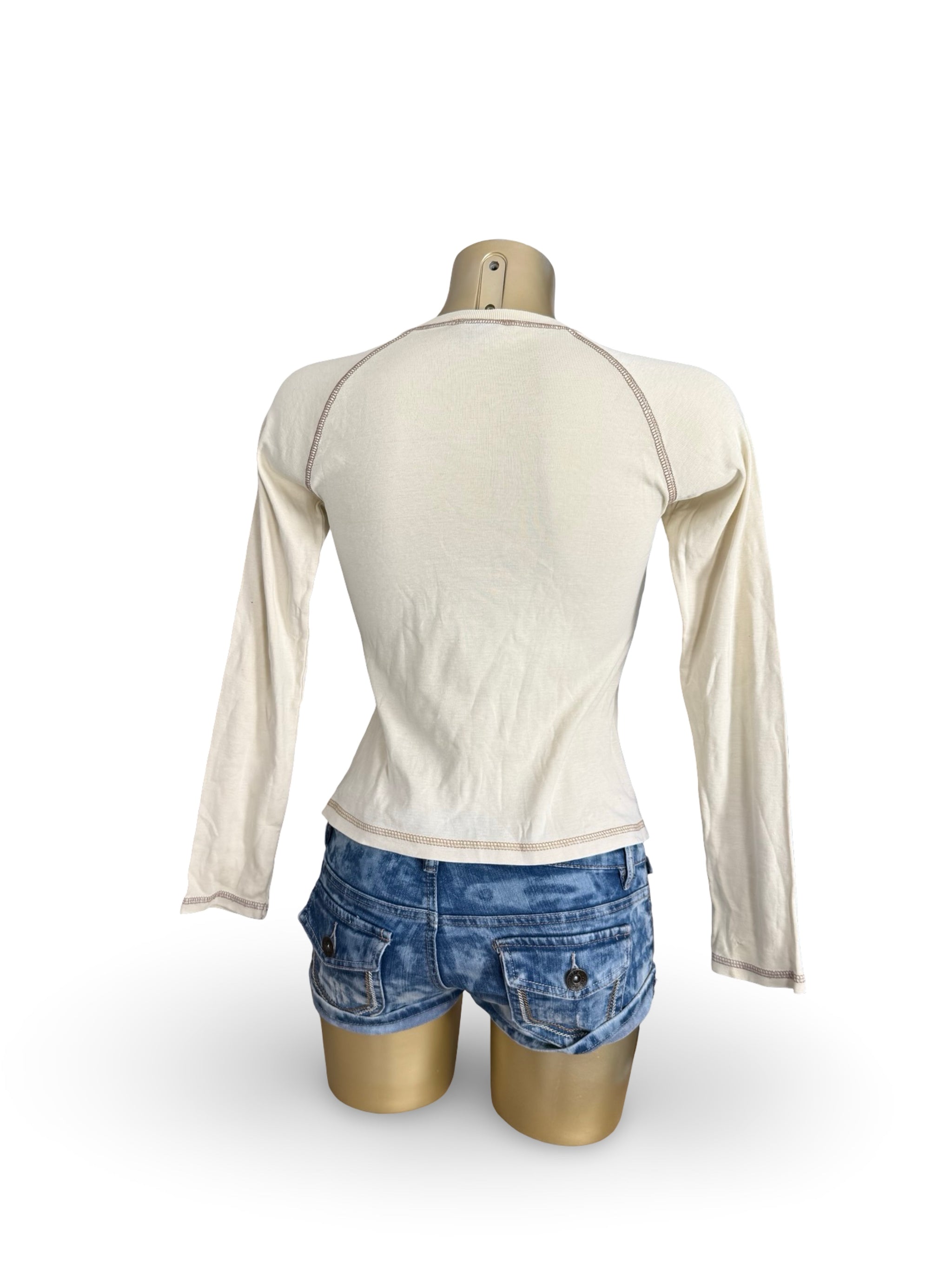 Beige graphic long sleeves top (S)