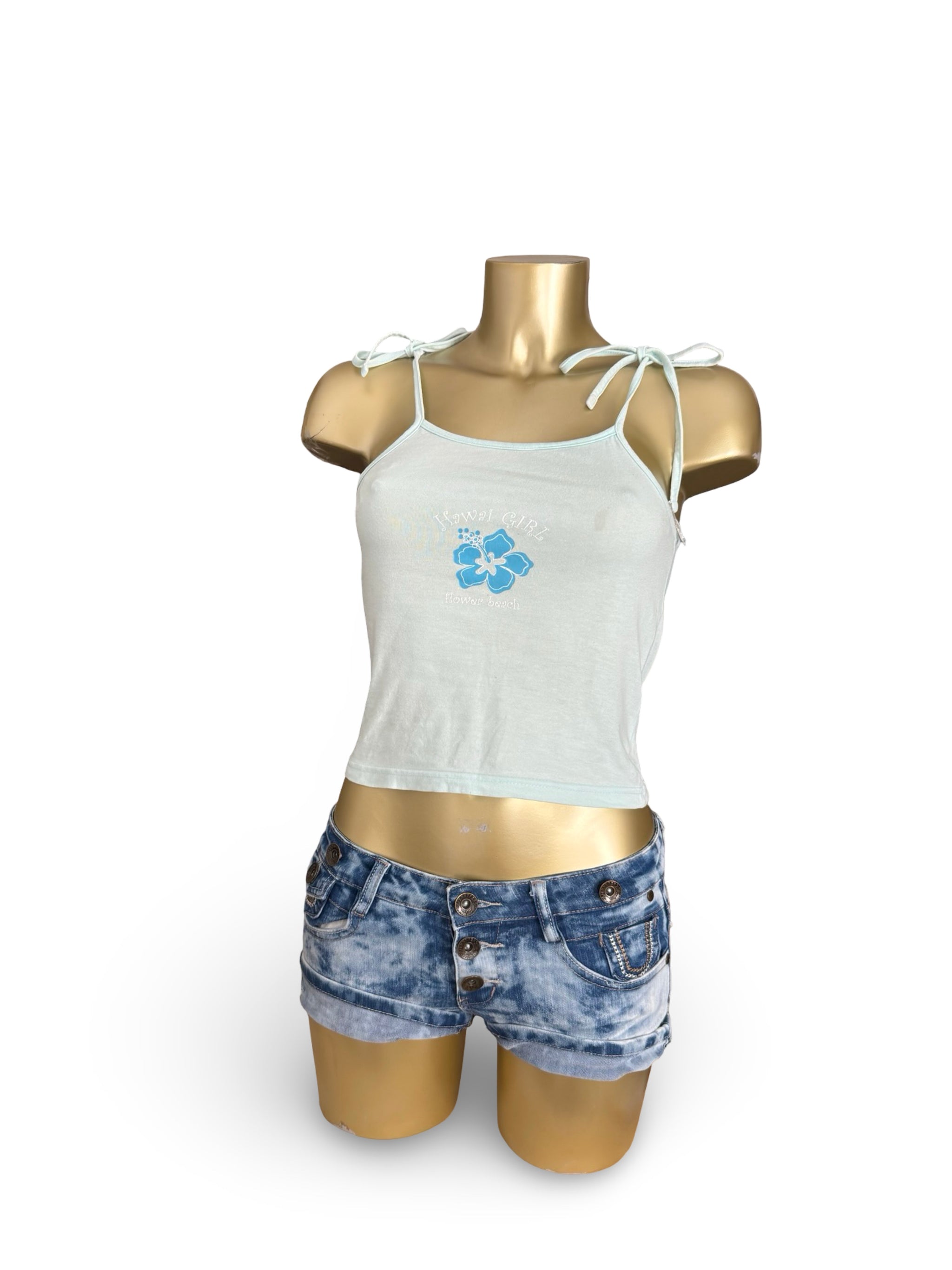 Baby blue graphic tie up top (XS)