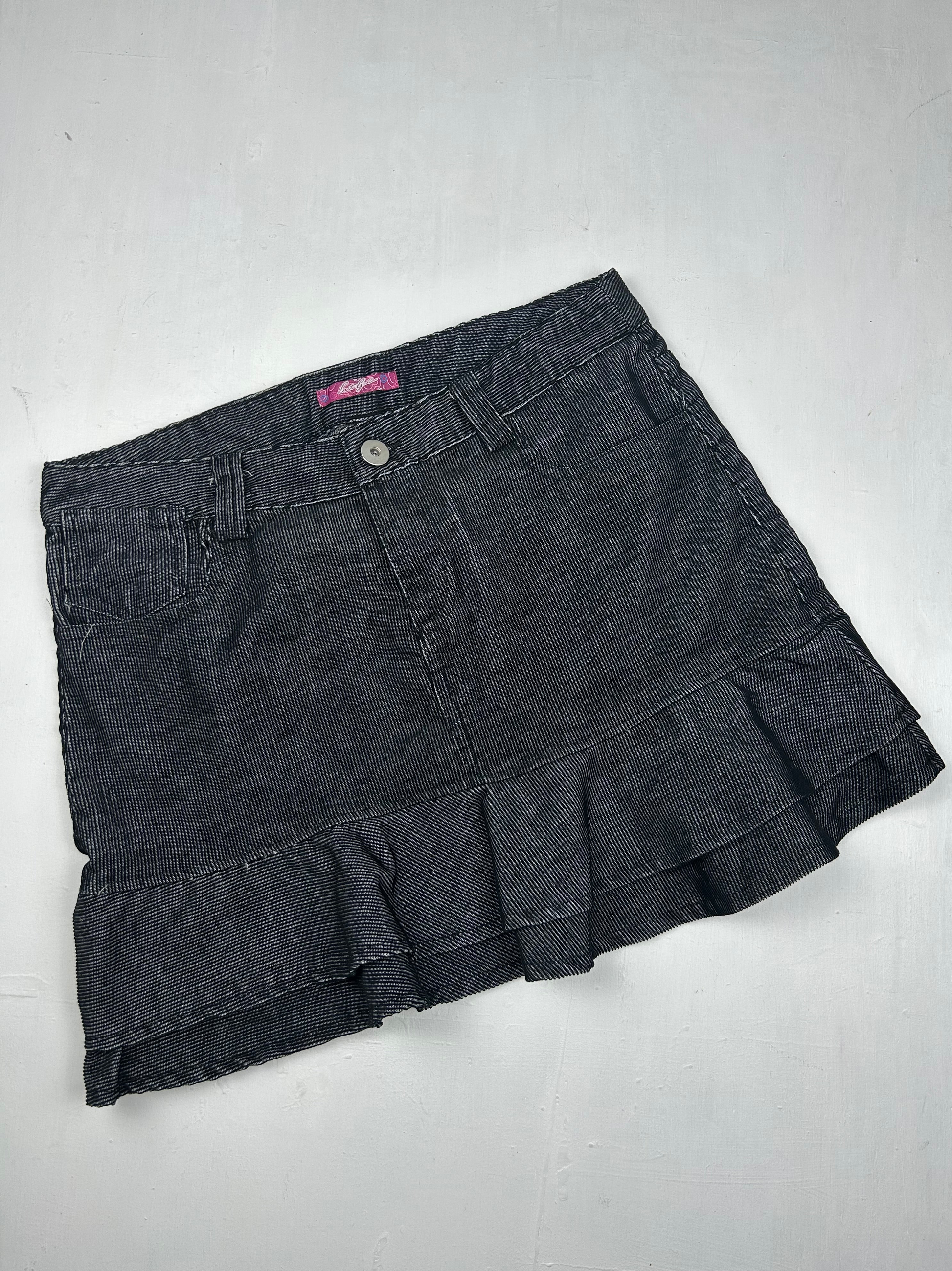 Grey ribbed denim pleated mini skirt (M/L)