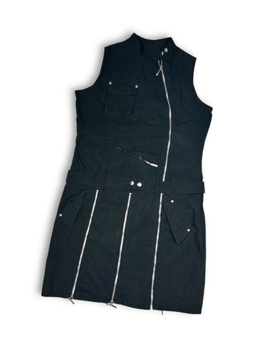 Black zip up utility mini dress (L)