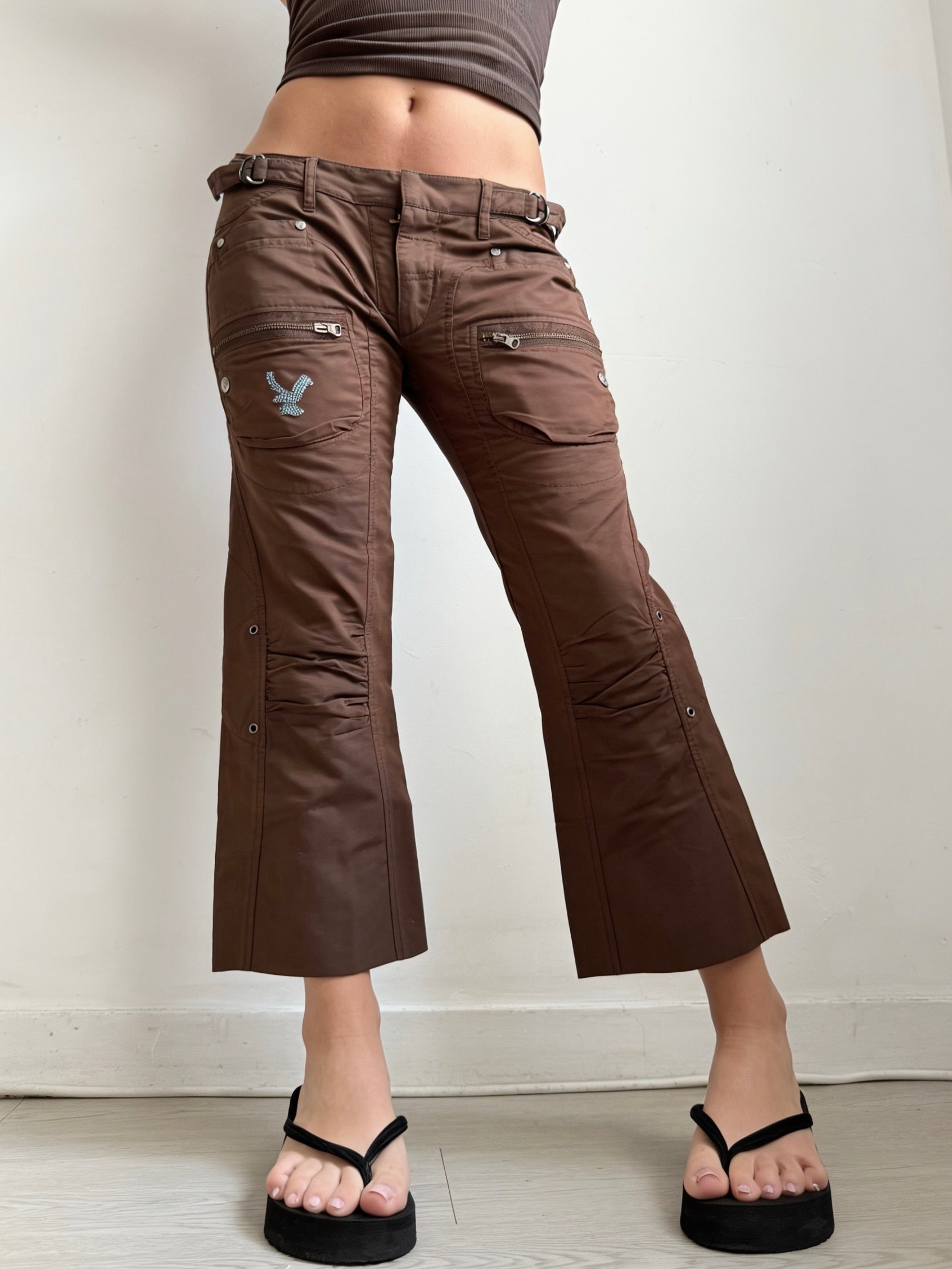 Brown low rise utility capri pants (XS)