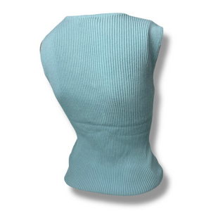 Blue ribbed flower appliqué knitted tank top (M)