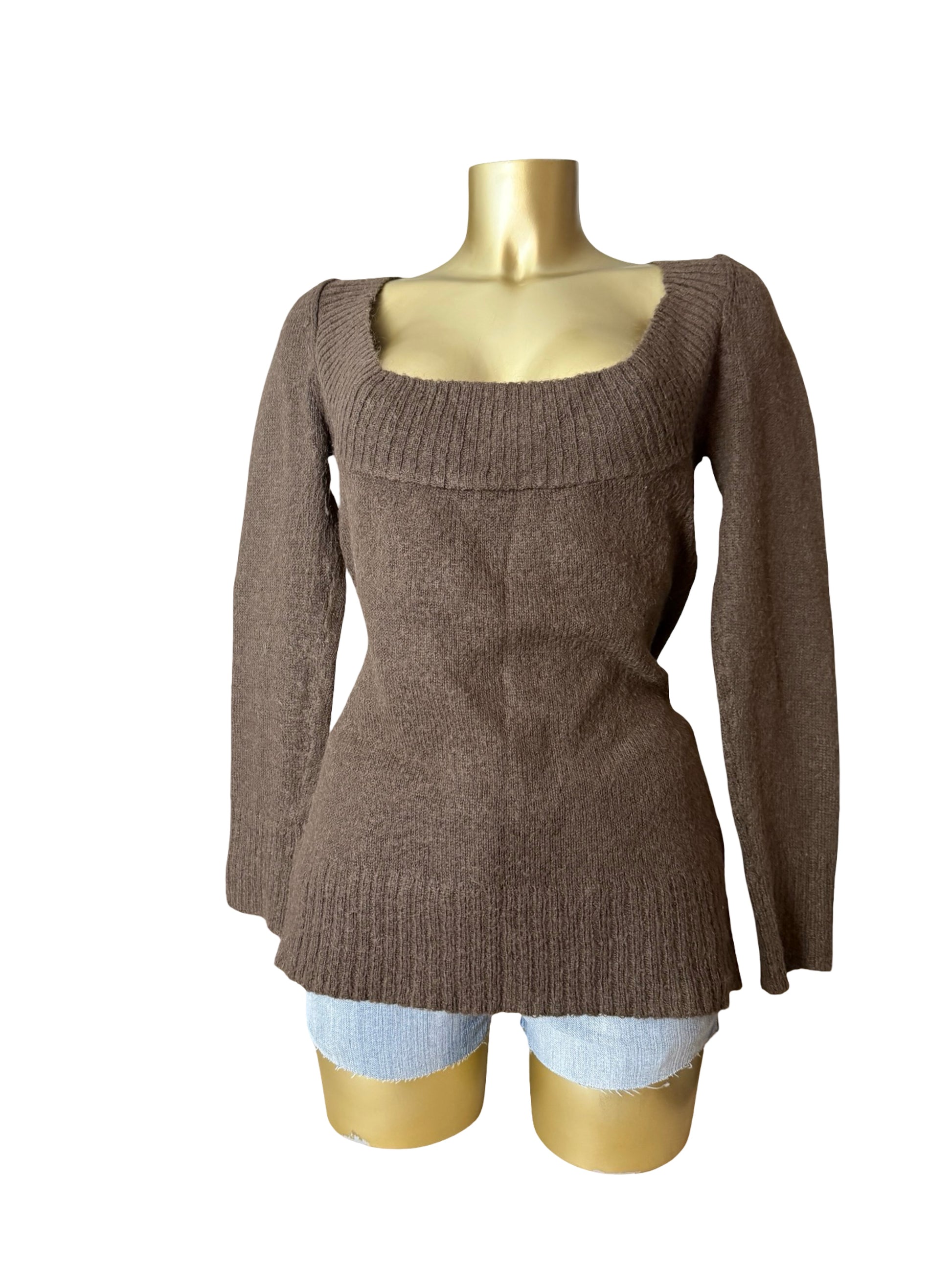 Brown super soft tight fit square neck jumper (XL)