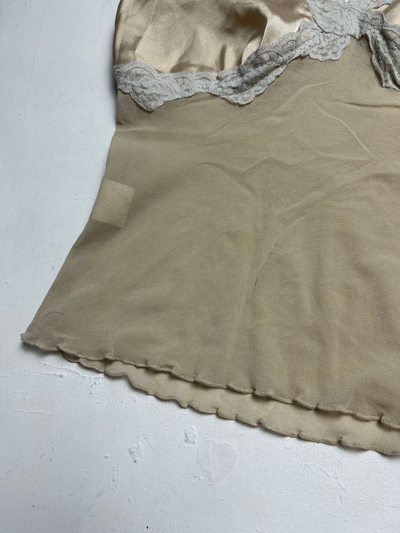 Beige camel mesh & silk effect cami top (S)