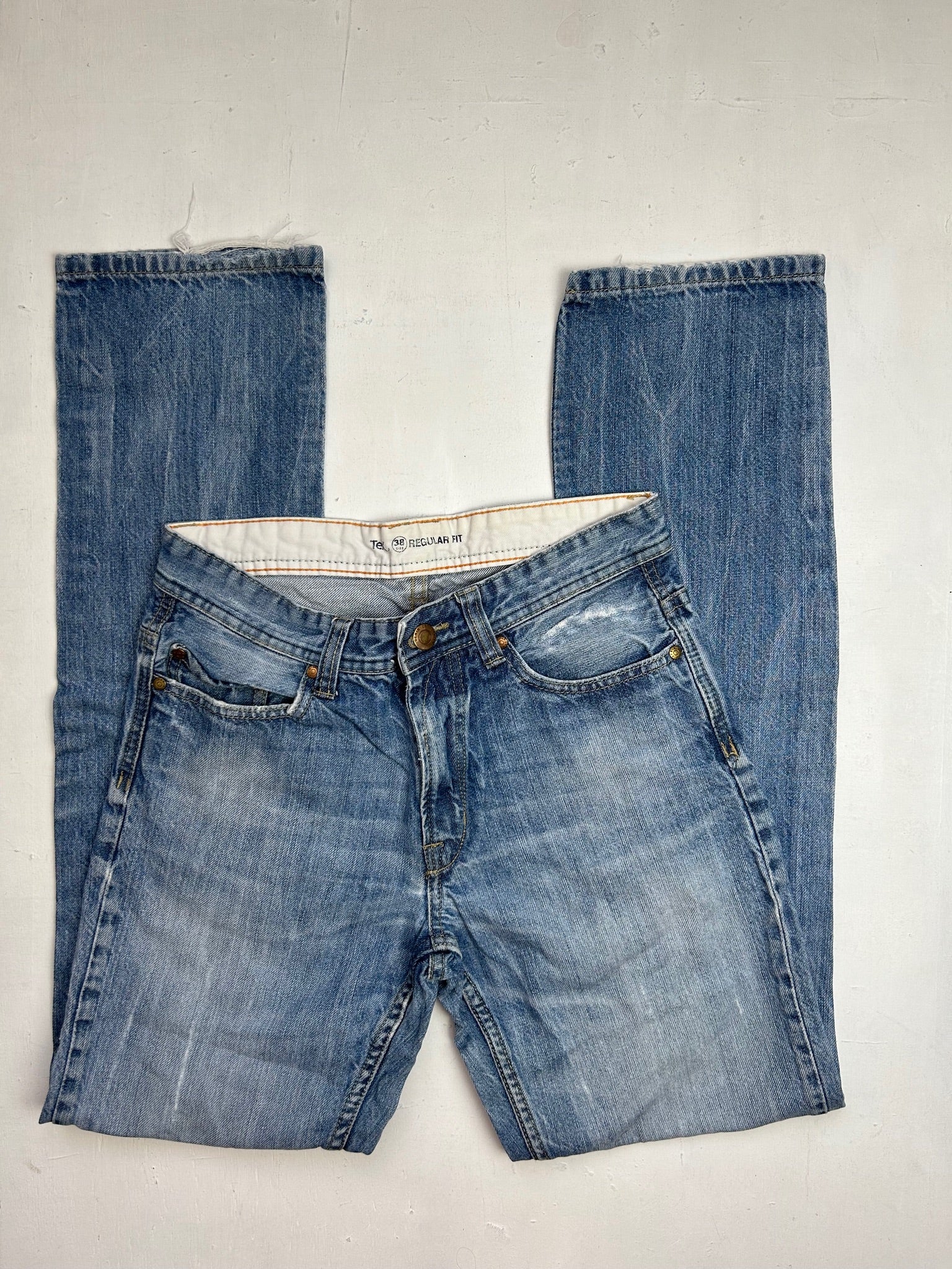 Blue denim low rise baggy pants (S)