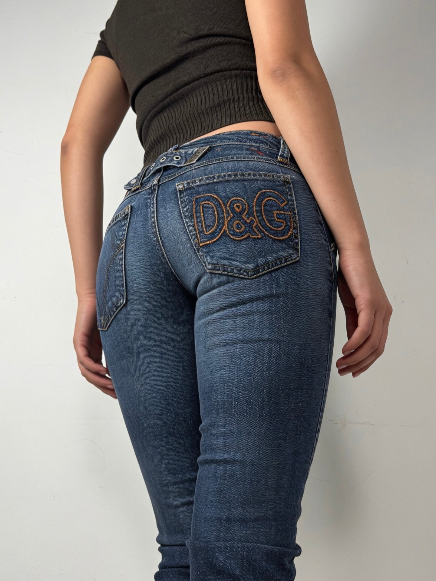 Navy denim low rise capri pants (S)
