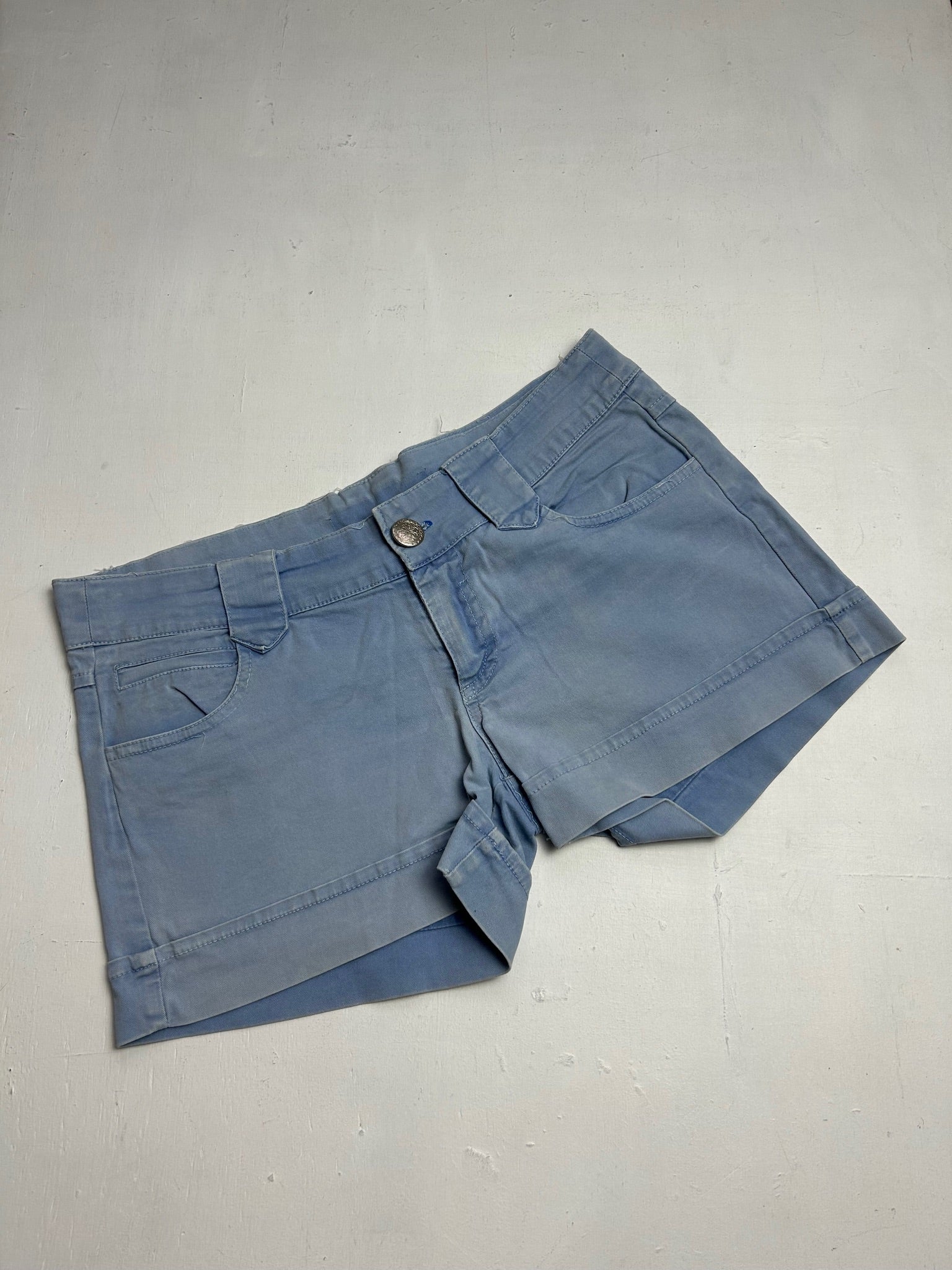 Baby blue denim low rise mini/micro short (S)