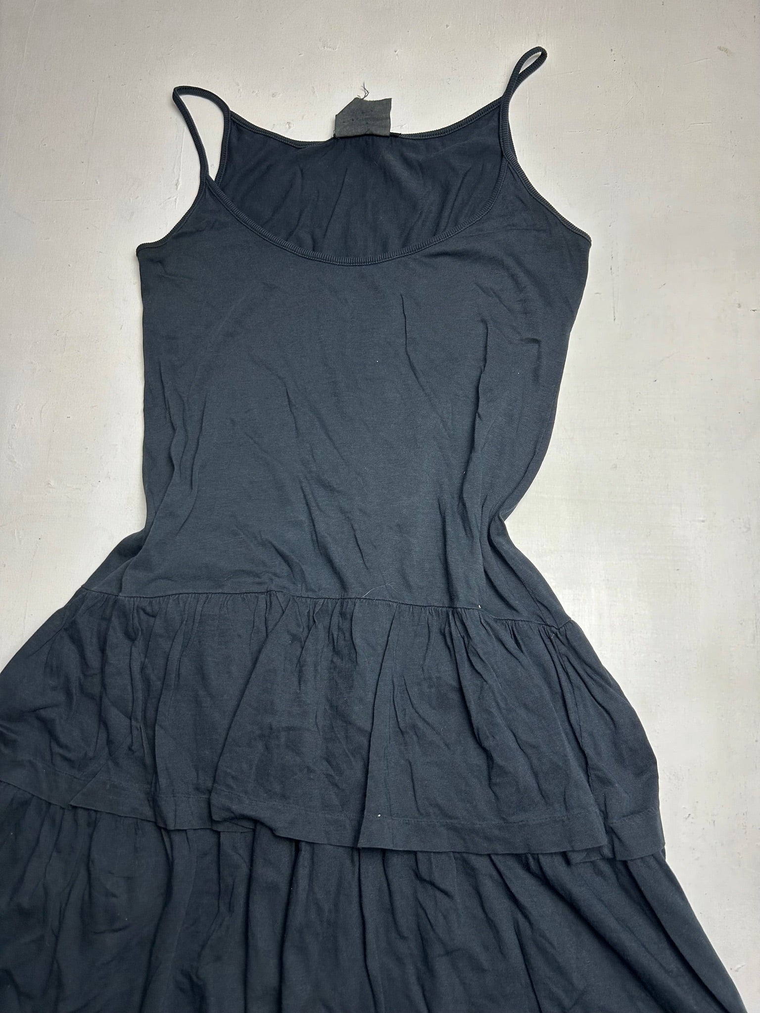 Black pleated cotton dress (L)