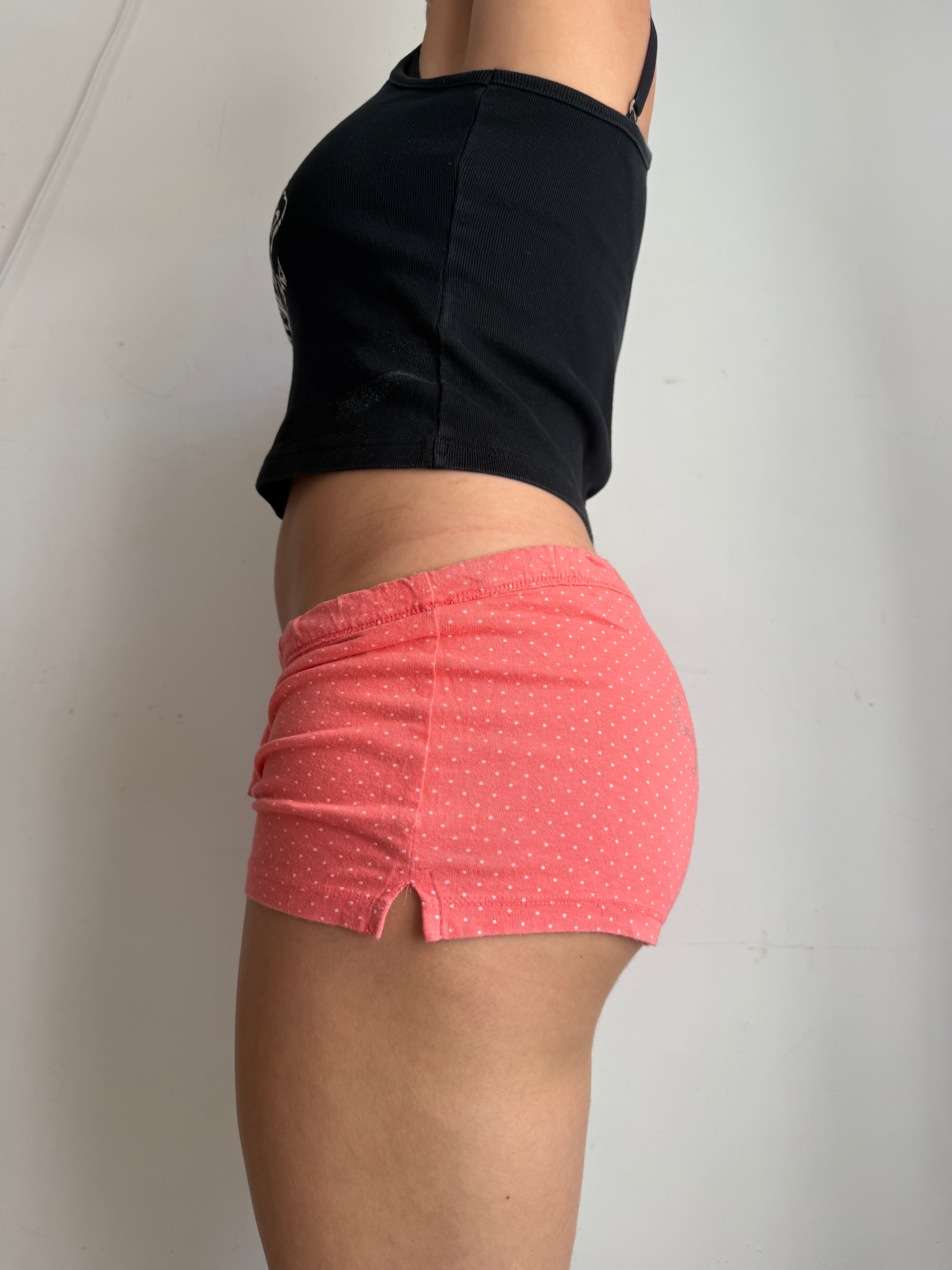 Orange polka dots low rise mini short (M)