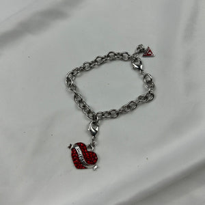 Silver rhinestones heart charms strass chain bracelet