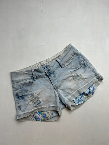 Blue denim low rise mini short (S)