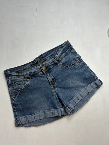 Blue denim low rise mini short (M)