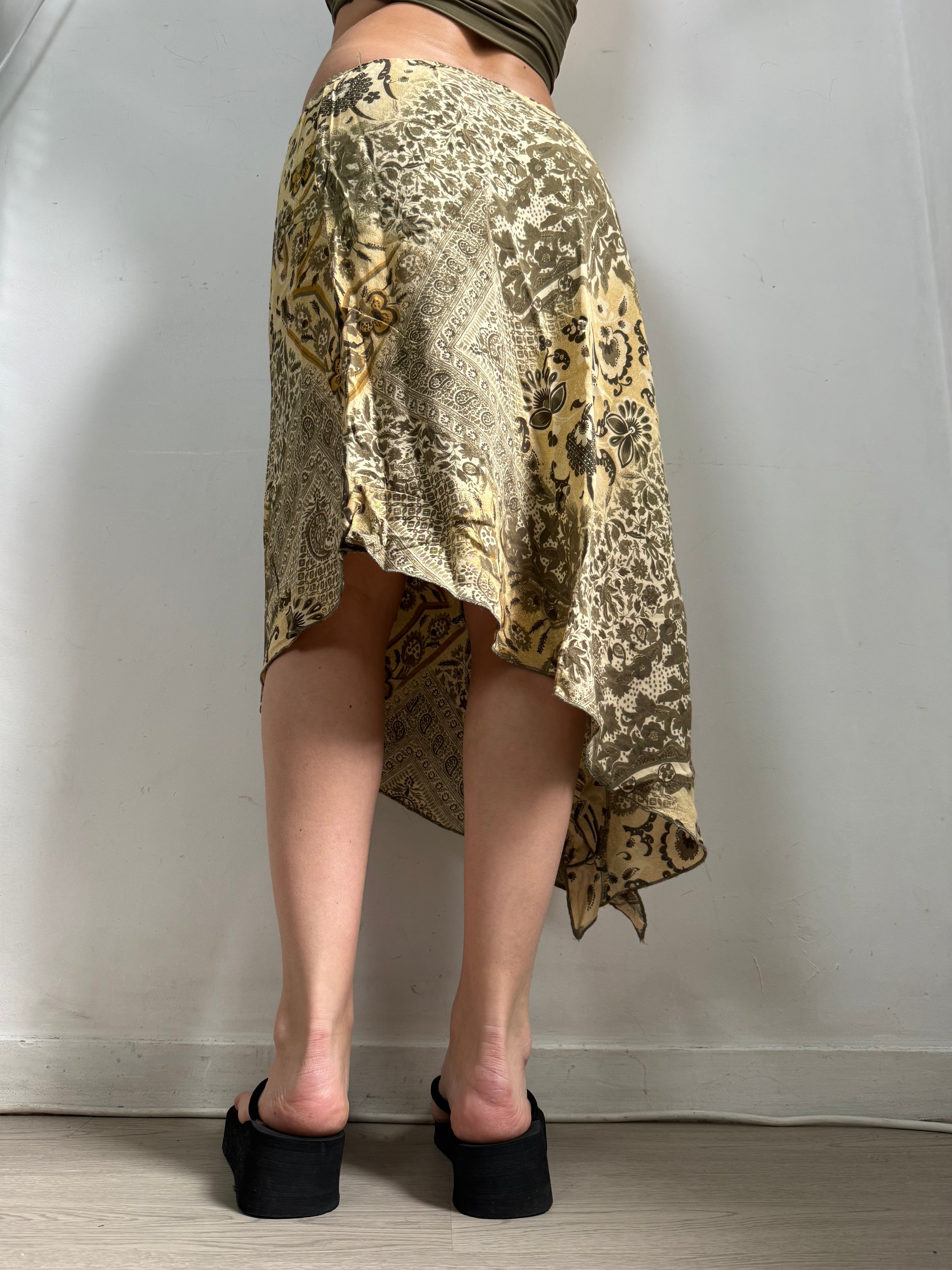 Khaki cotton low rise asymmetric maxi skirt (S/M)